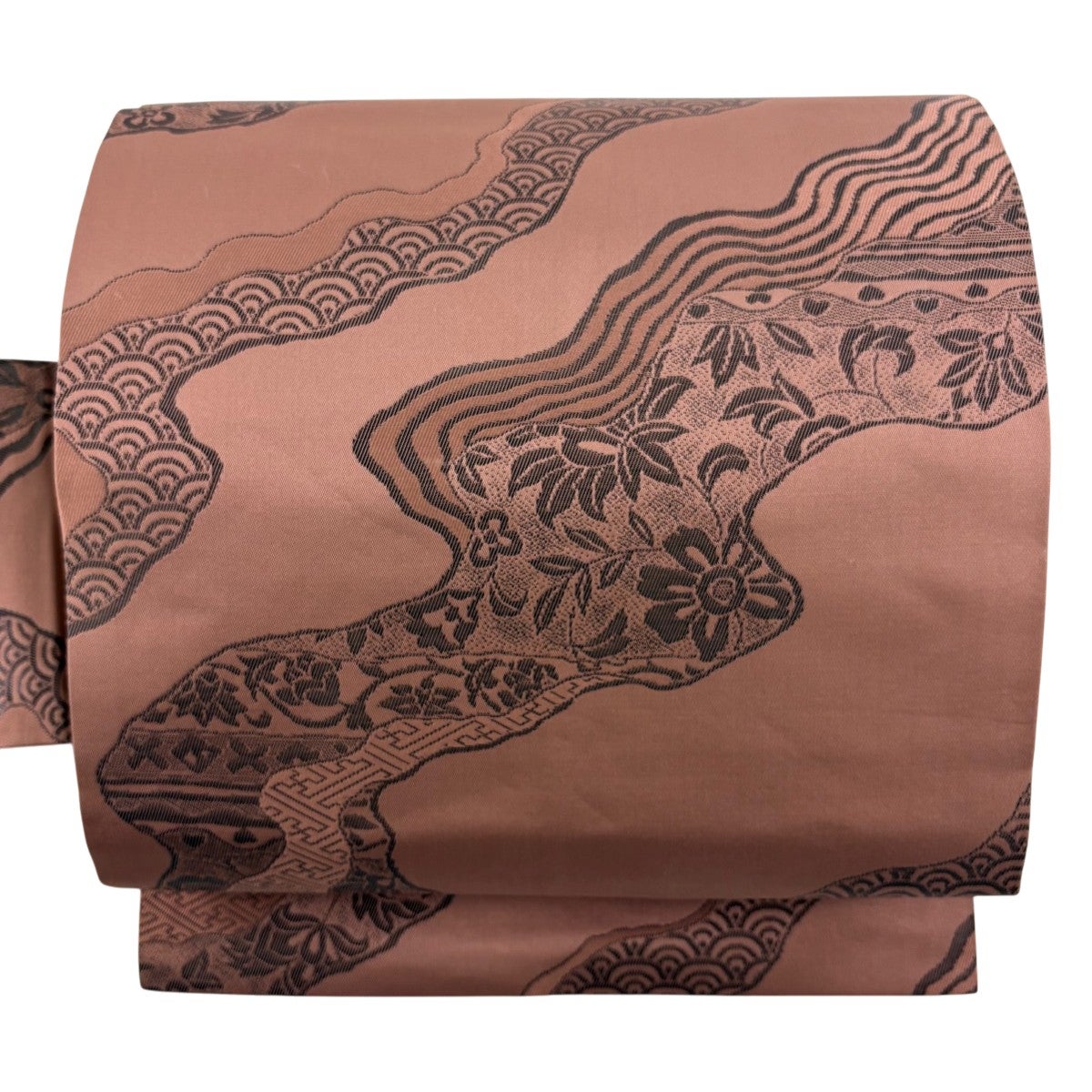 美品】 名古屋帯 優品 草花 青海波 箔 薄小豆 正絹｜中古・古着