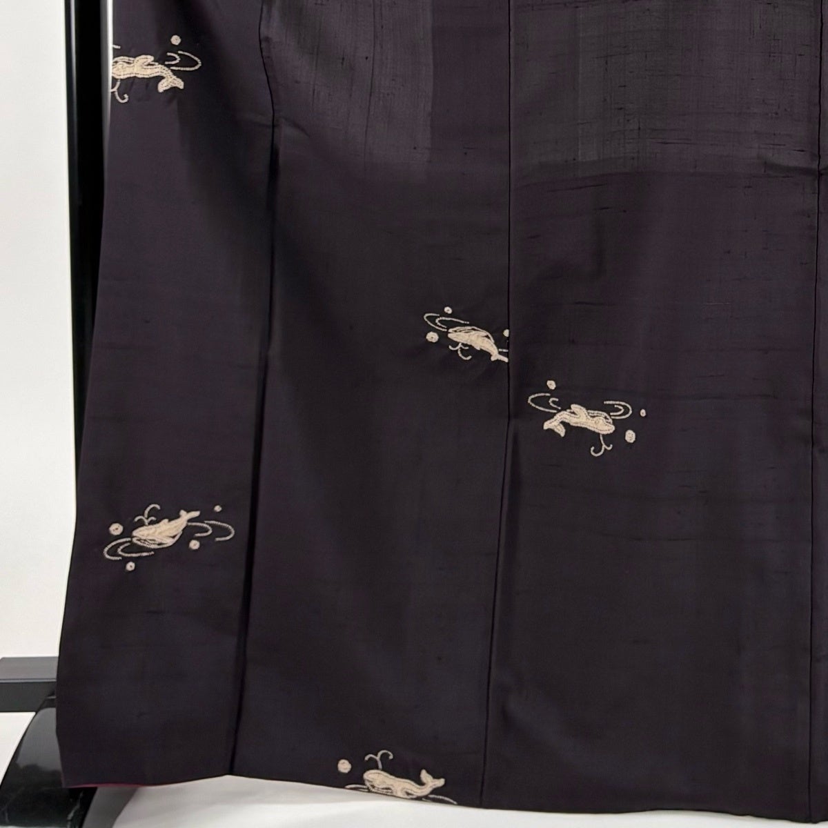 小紋 身丈170cm 裄丈66cm M 袷 紬地 鯨 墨色 正絹 逸品｜中古・古着