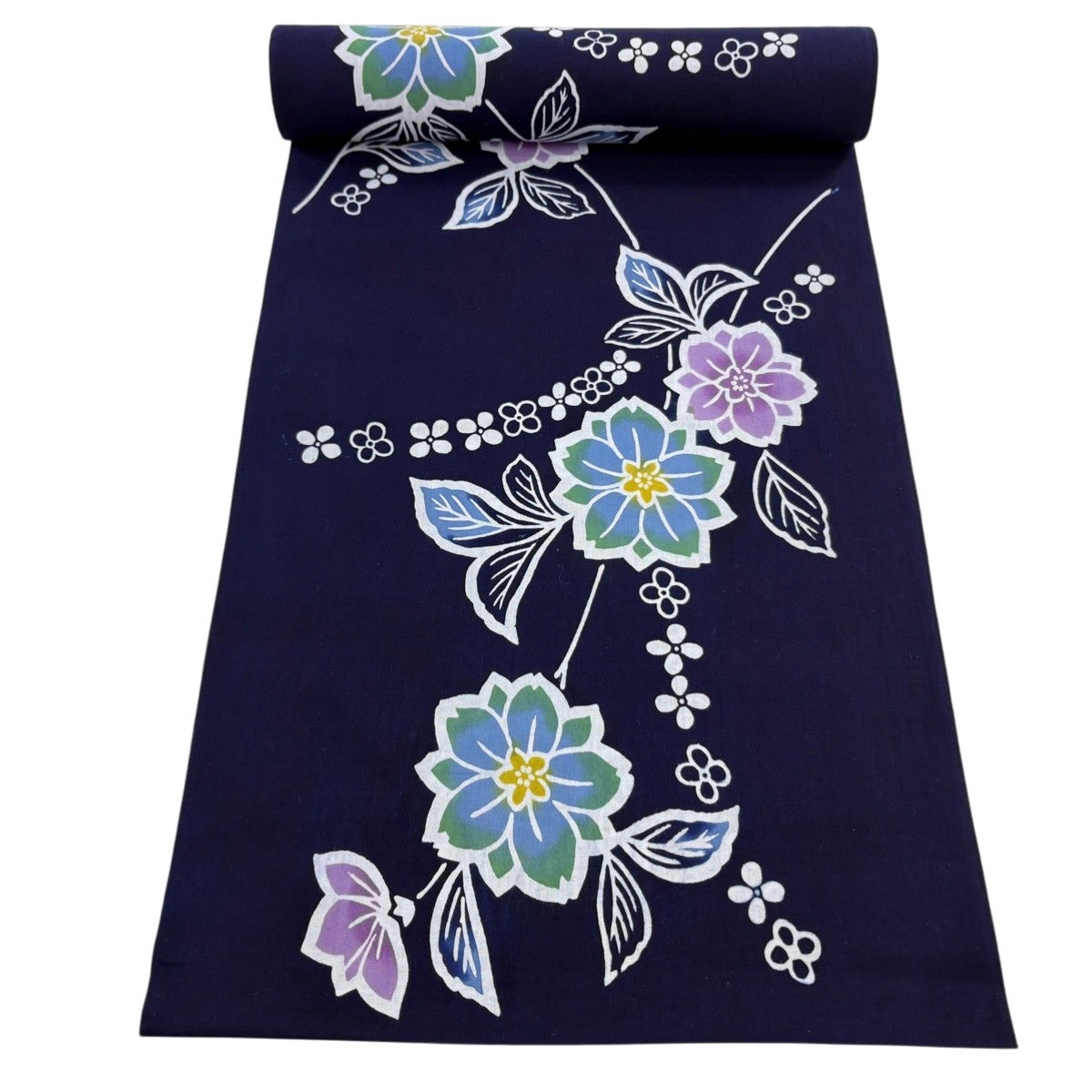 正絹 草花模様 藍色 反物 反物 優品 小紋 草花 濃紺 綿｜中古・古着・リサイクル着物通販