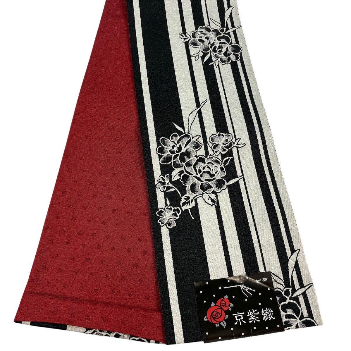 最終価格】 70%OFF 半幅帯 優品 菊 桜 黒 化繊 K70｜中古・古着