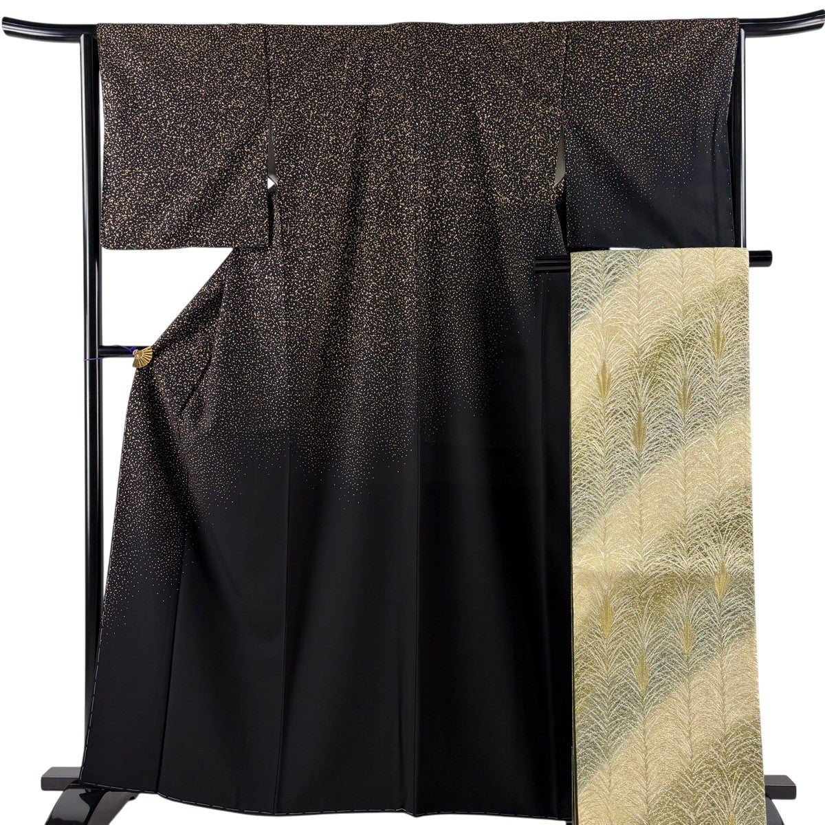 美品】 付下げ 身丈163cm 裄丈64cm M 袷 袋帯セット 幾何学 金彩 黒