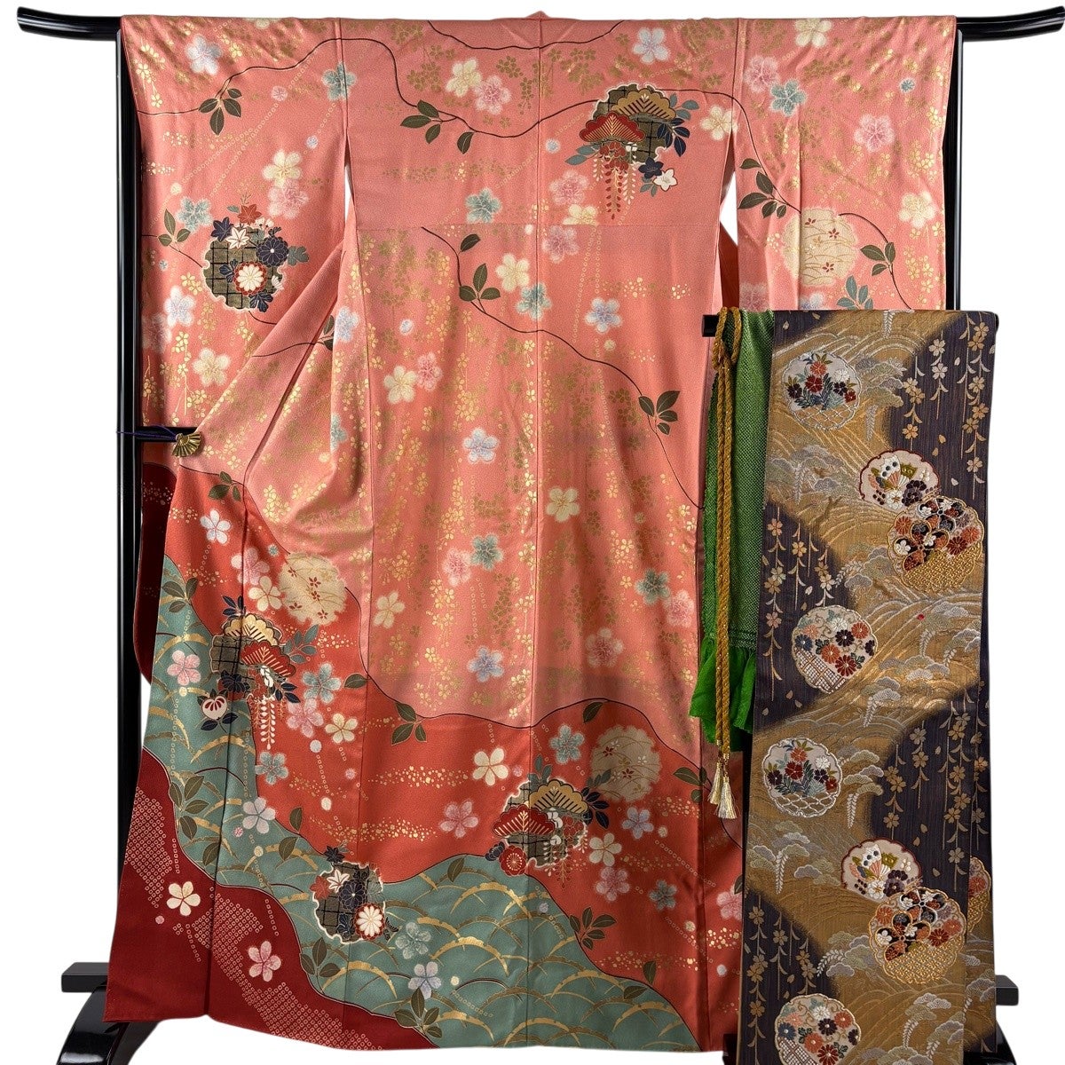 美品】 振袖 身丈166.5cm 裄丈67cm M 袷 袋帯フルセット 桜 誰が袖