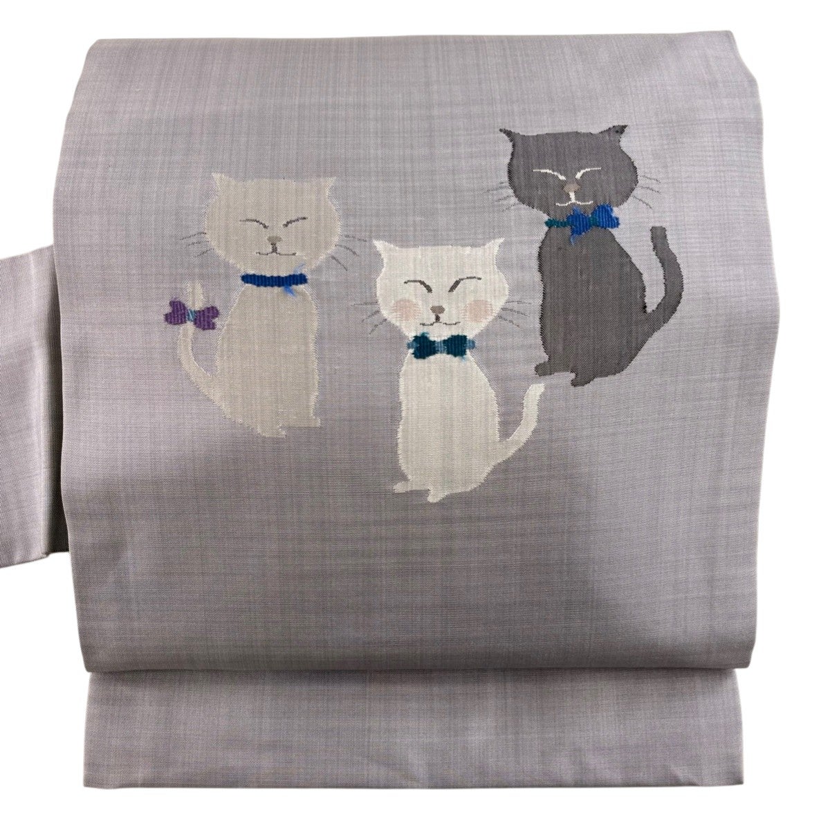 50%OFF 【美品】 名古屋帯 名品 猫 葉柄 縮緬 抹茶色 正絹 K50｜中古
