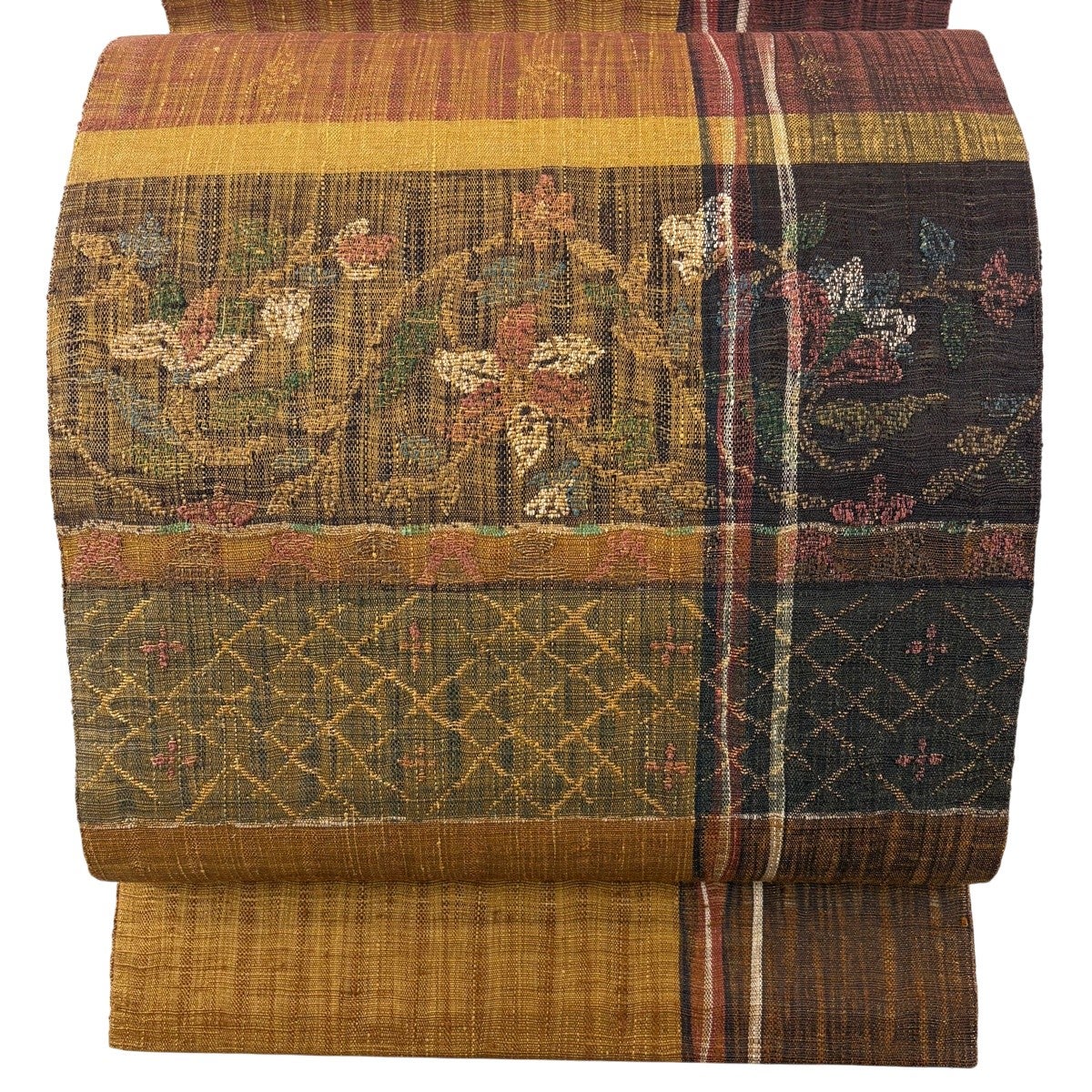 袋名古屋帯 逸品 渡文 落款あり 結楽 鳥 草花 青灰色 正絹｜中古・古着