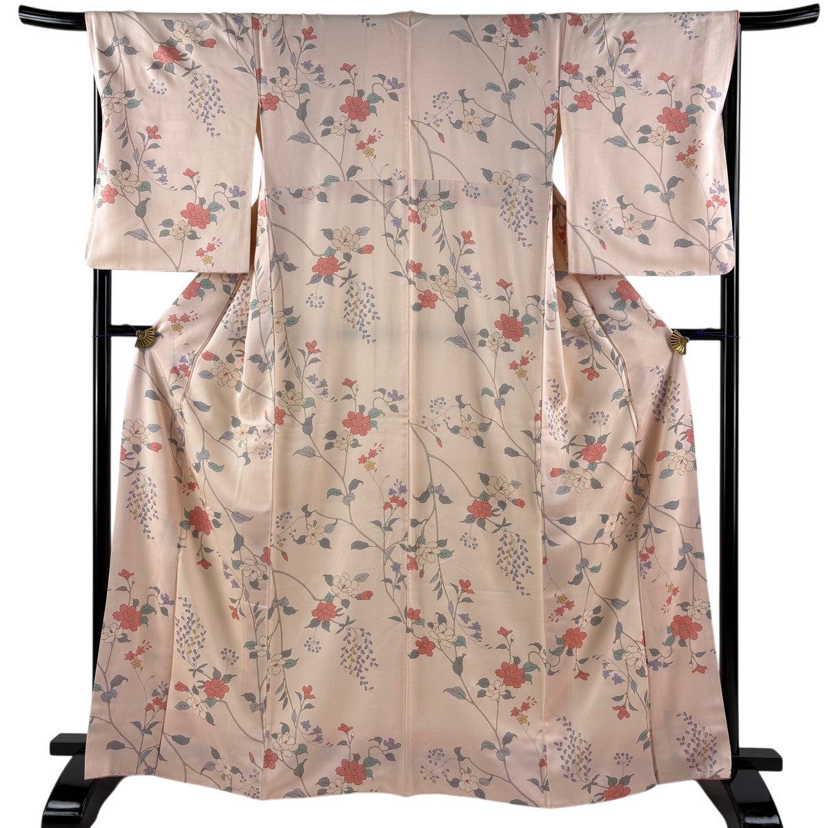 小紋 身丈163.5cm 裄丈64cm M 単衣 麻の葉｀ 濃紫 正絹 名品｜中古