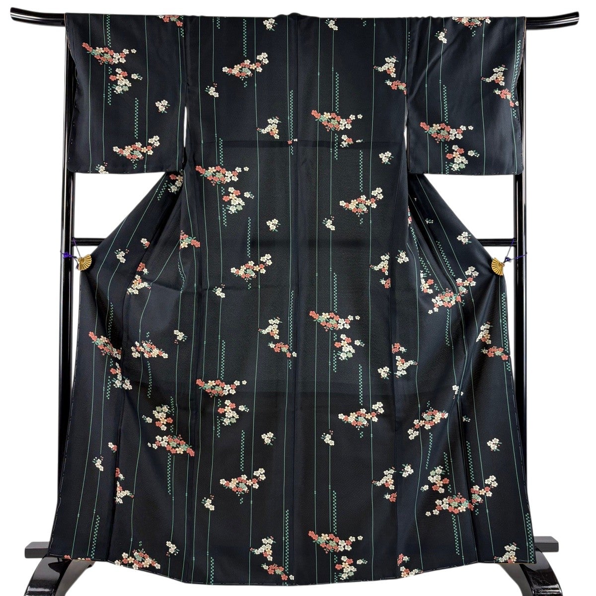30%OFF 【美品】 小紋 身丈168cm 裄丈66cm M 袷 洗える着物 桜 縦縞