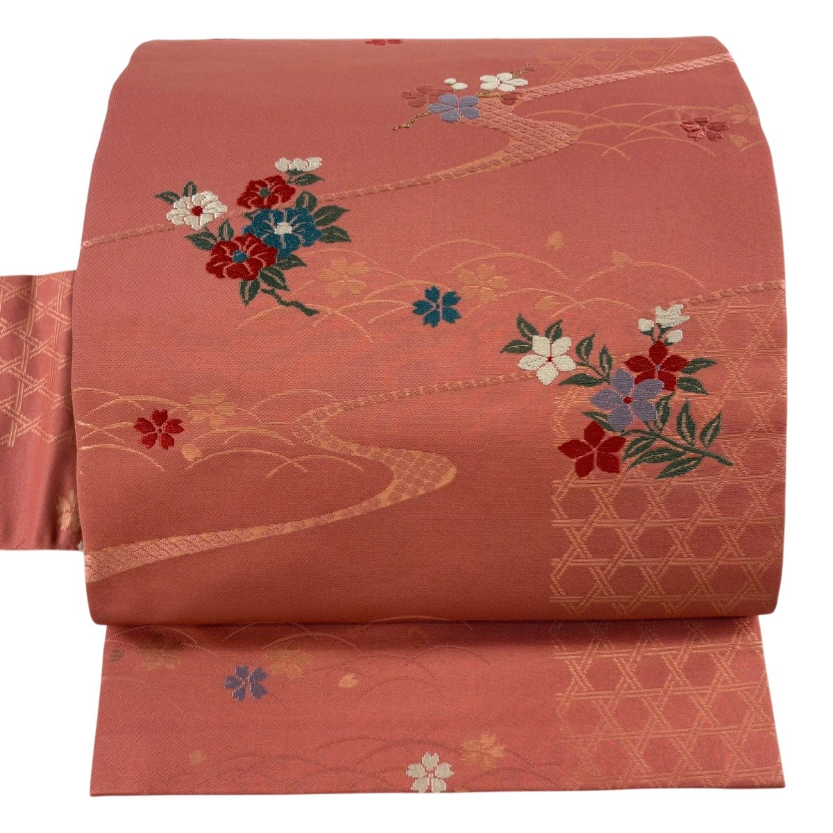 開き名古屋帯 逸品 龍村美術織物 落款あり 綺羅がすみ 箔 刺繍 濃紺