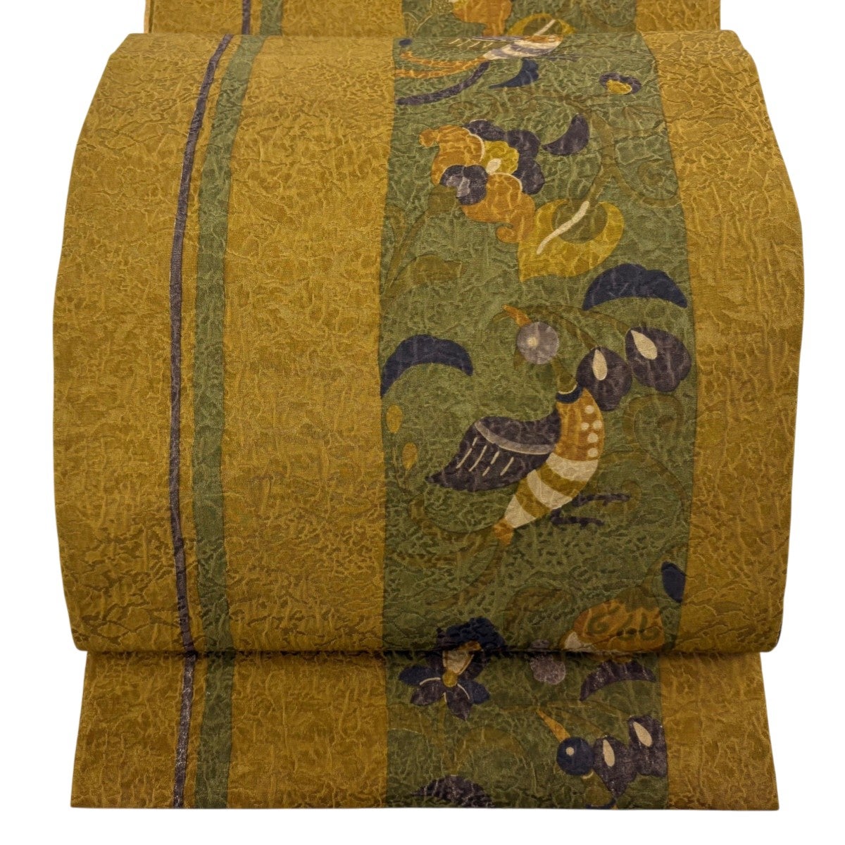 美品】 袋帯 秀品 鳥 草花 相良刺繍 赤 お太鼓柄 正絹｜中古・古着
