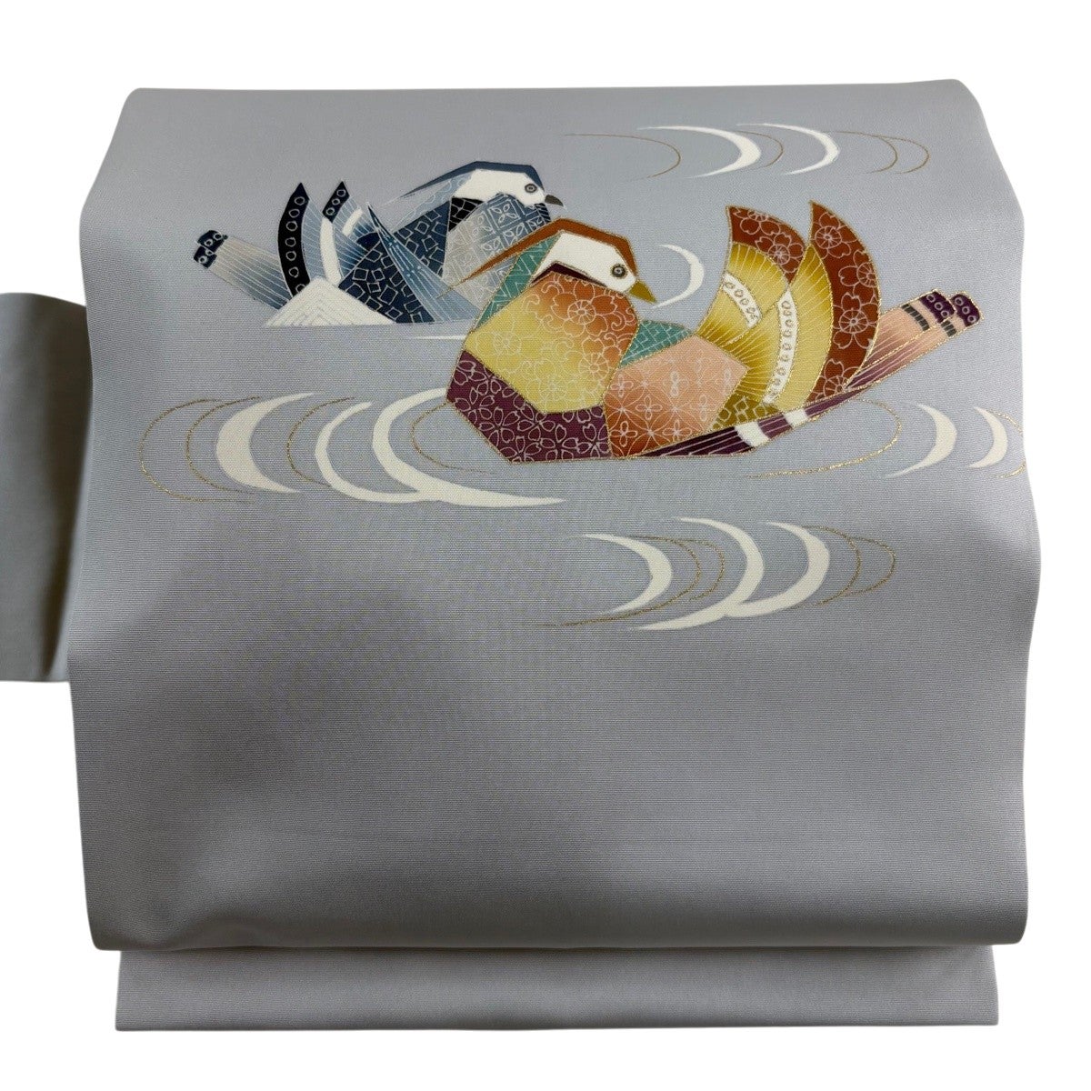 名古屋帯 名品 落款あり 山科春宣 刀 桜 金彩 ベージュ 正絹｜中古 