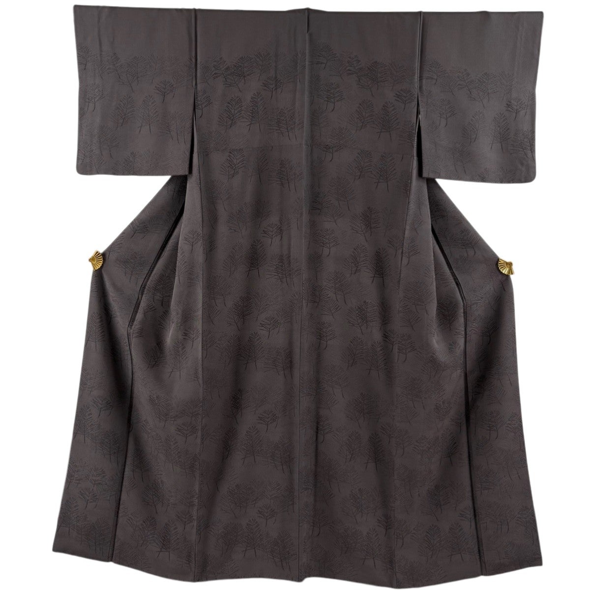付下げ 身丈165cm 裄丈67cm M 袷 若松 絞り 黒 正絹 名品｜中古・古着