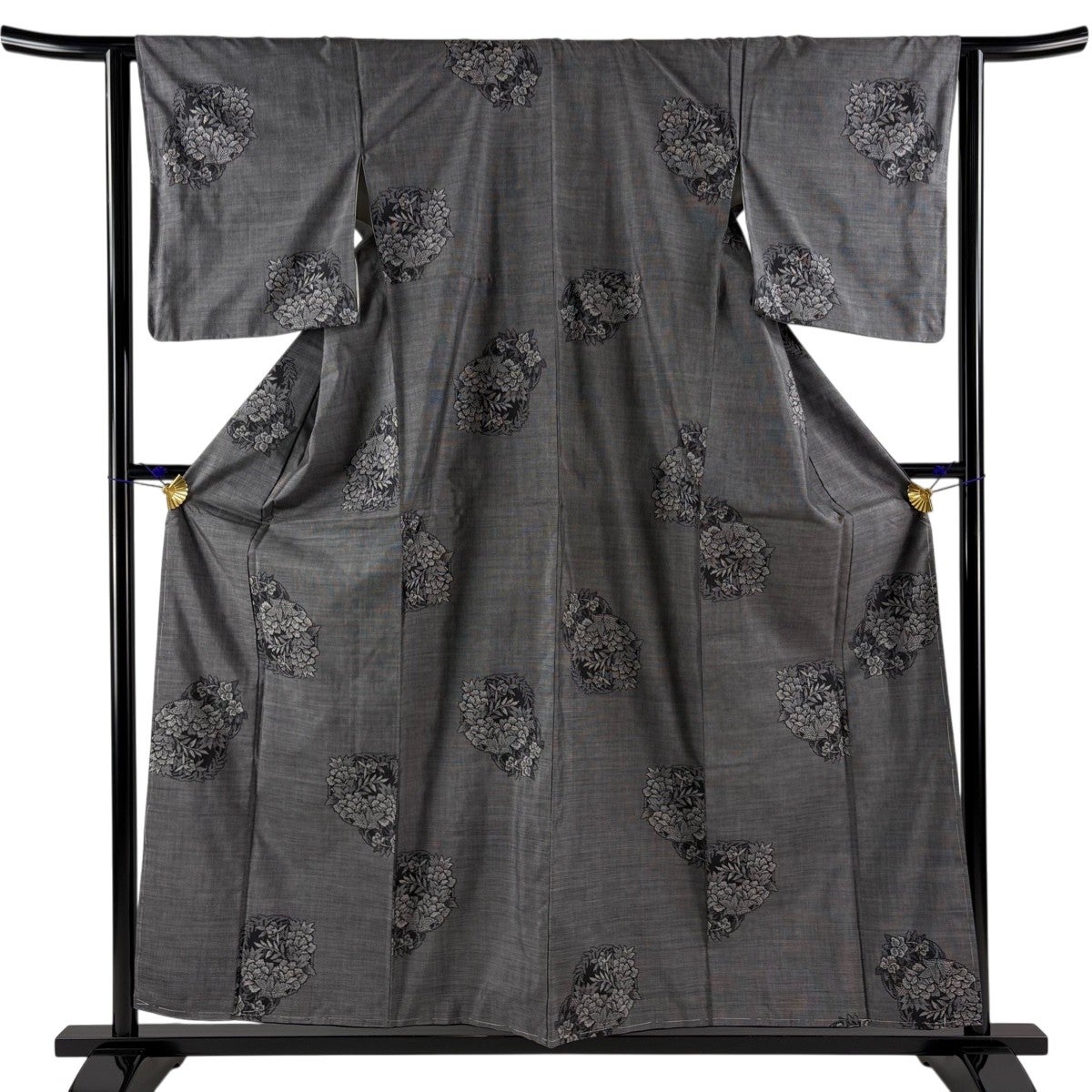 紬 身丈157cm 裄丈64cm M 袷 草花 幾何学 焦茶色 正絹 秀品｜中古