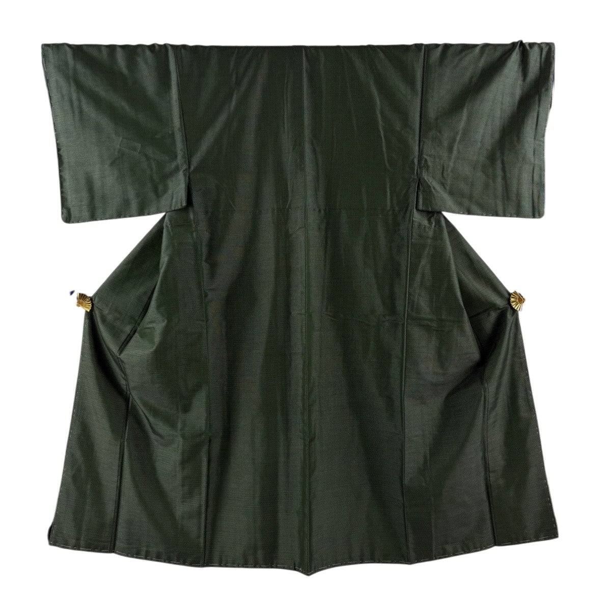 小紋 身丈157.5cm 裄丈64cm M 袷 草花 亀甲 絞り 黒 正絹 秀品｜中古