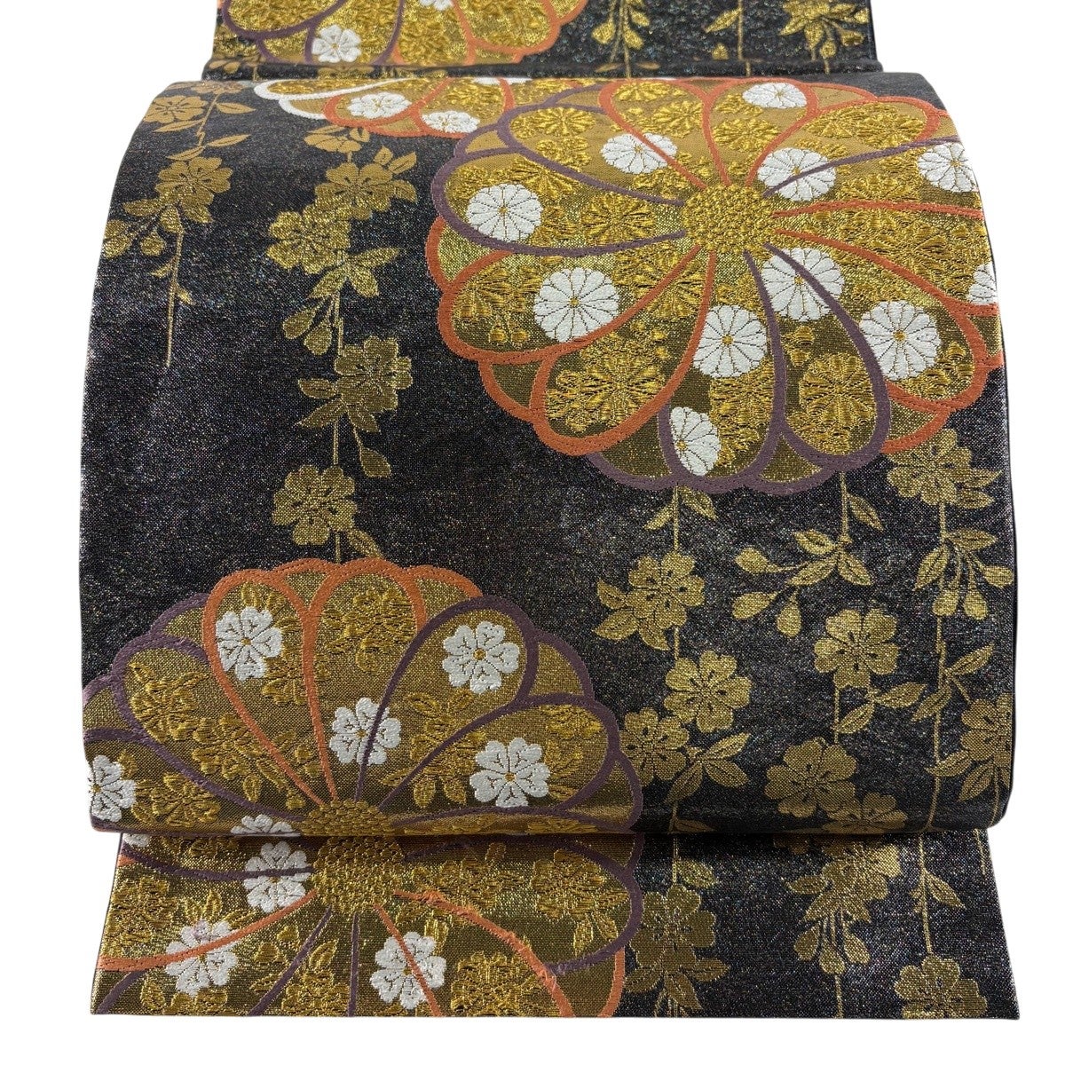 美品】 袋帯 秀品 花丸文 葉と実 箔 青緑 六通 正絹｜中古・古着 