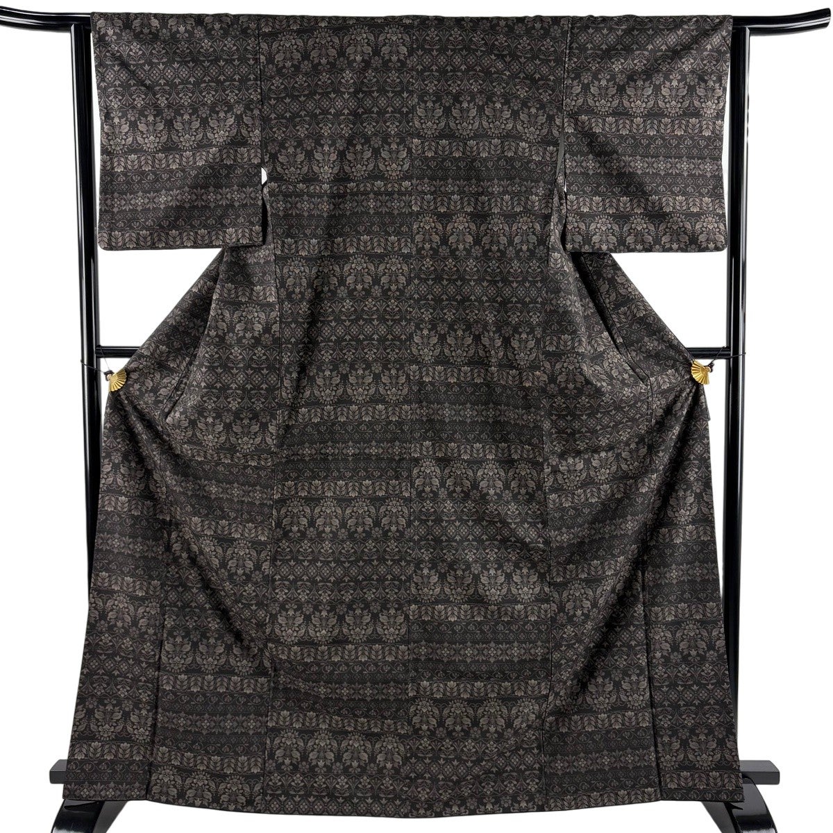 美品】 紬 身丈157cm 裄丈65cm M 袷 やまと 証紙あり 竹 縞 紺色 正絹