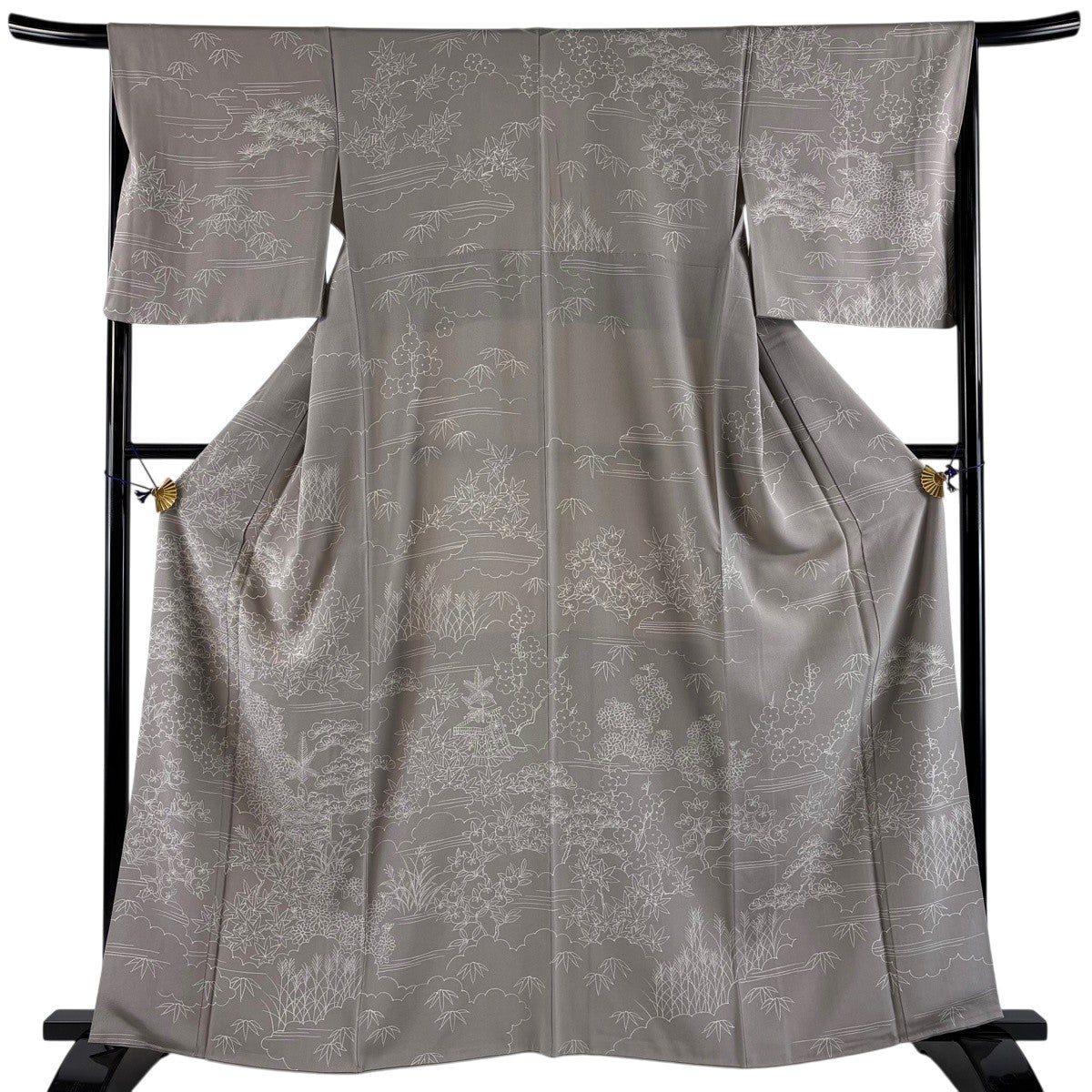 訪問着 身丈161.5cm 裄丈66cm M 袷 松竹梅 雲文 灰茶 正絹 秀品｜中古