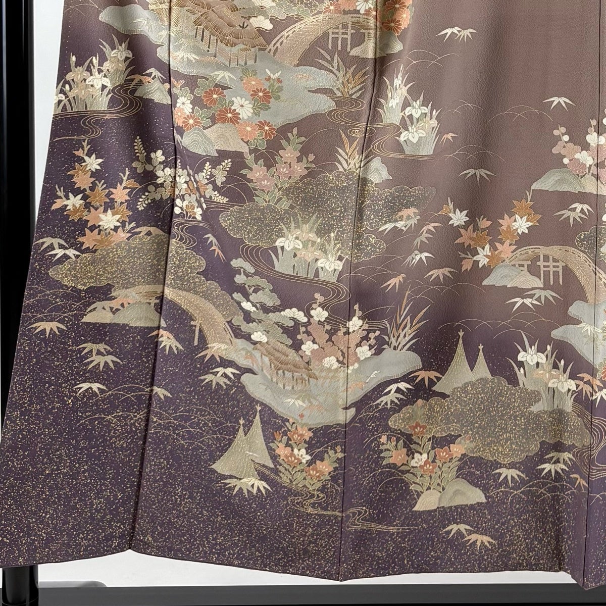 訪問着 身丈154.5cm 裄丈61.5cm S 袷 建物 松竹梅 金彩 ぼかし 灰紫