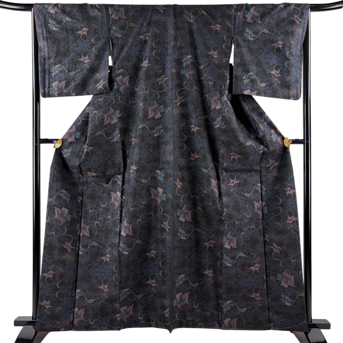 美品】 大島紬 身丈162cm 裄丈65.5cm M 袷 純泥染 証紙あり 花唐草