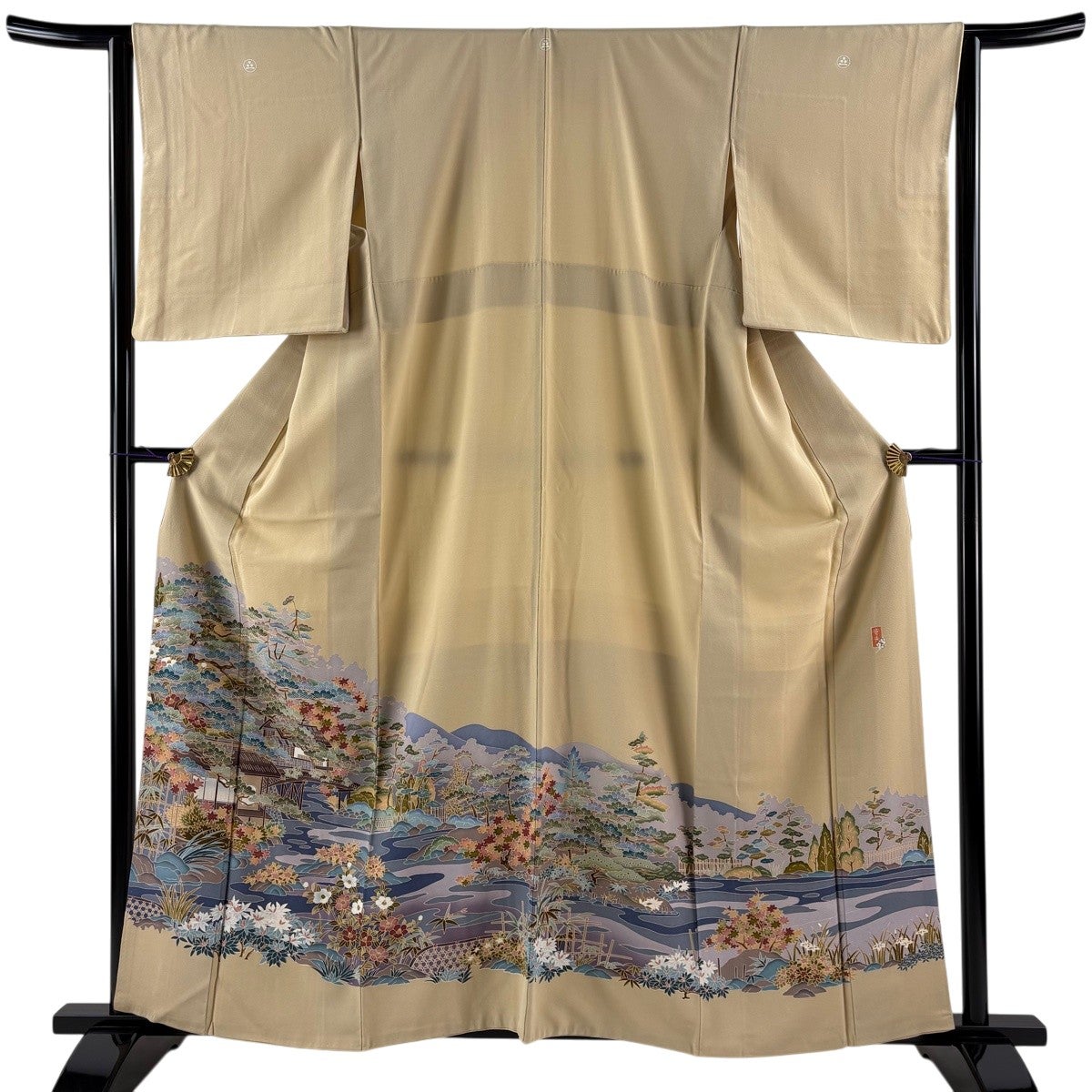 美品】 色留袖 身丈161cm 裄丈63.5cm S 袷 落款あり 松 建物 ベージュ