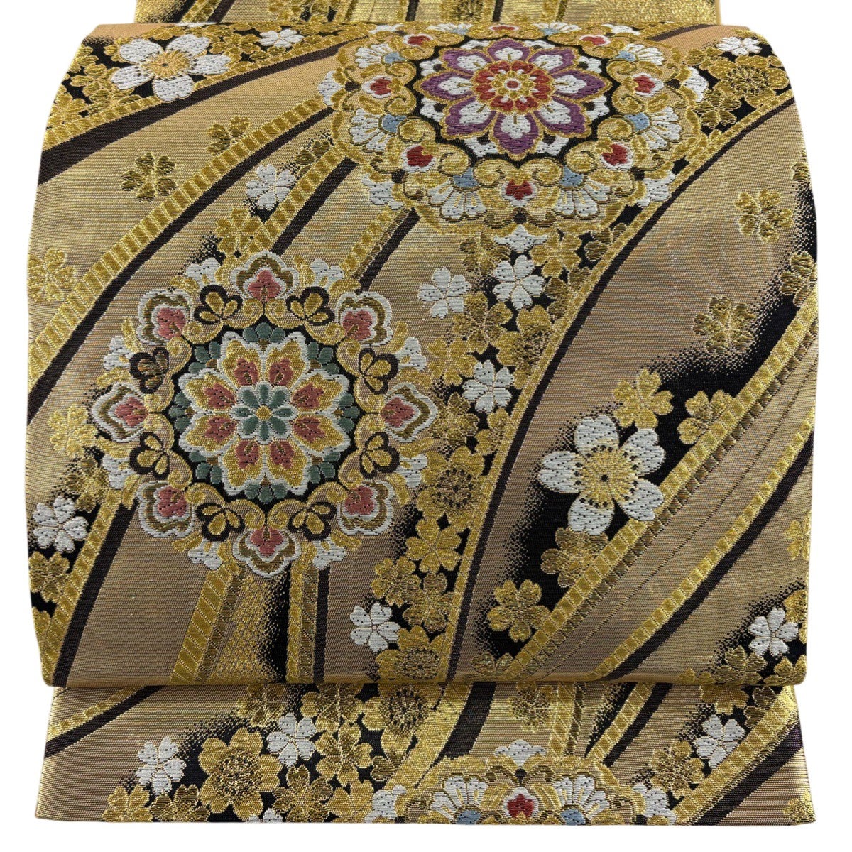 50%OFF 【美品】 袋帯 秀品 四季彩華 華文 籠目 金銀糸 箔 金色 六通