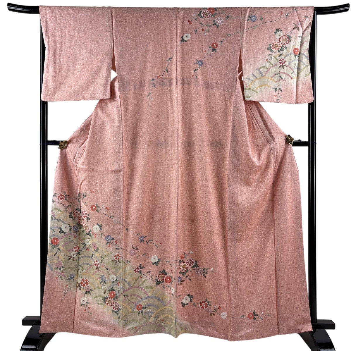 美品】 訪問着 身丈154cm 裄丈65.5cm M 袷 菊 青海波 染め分け ぼかし