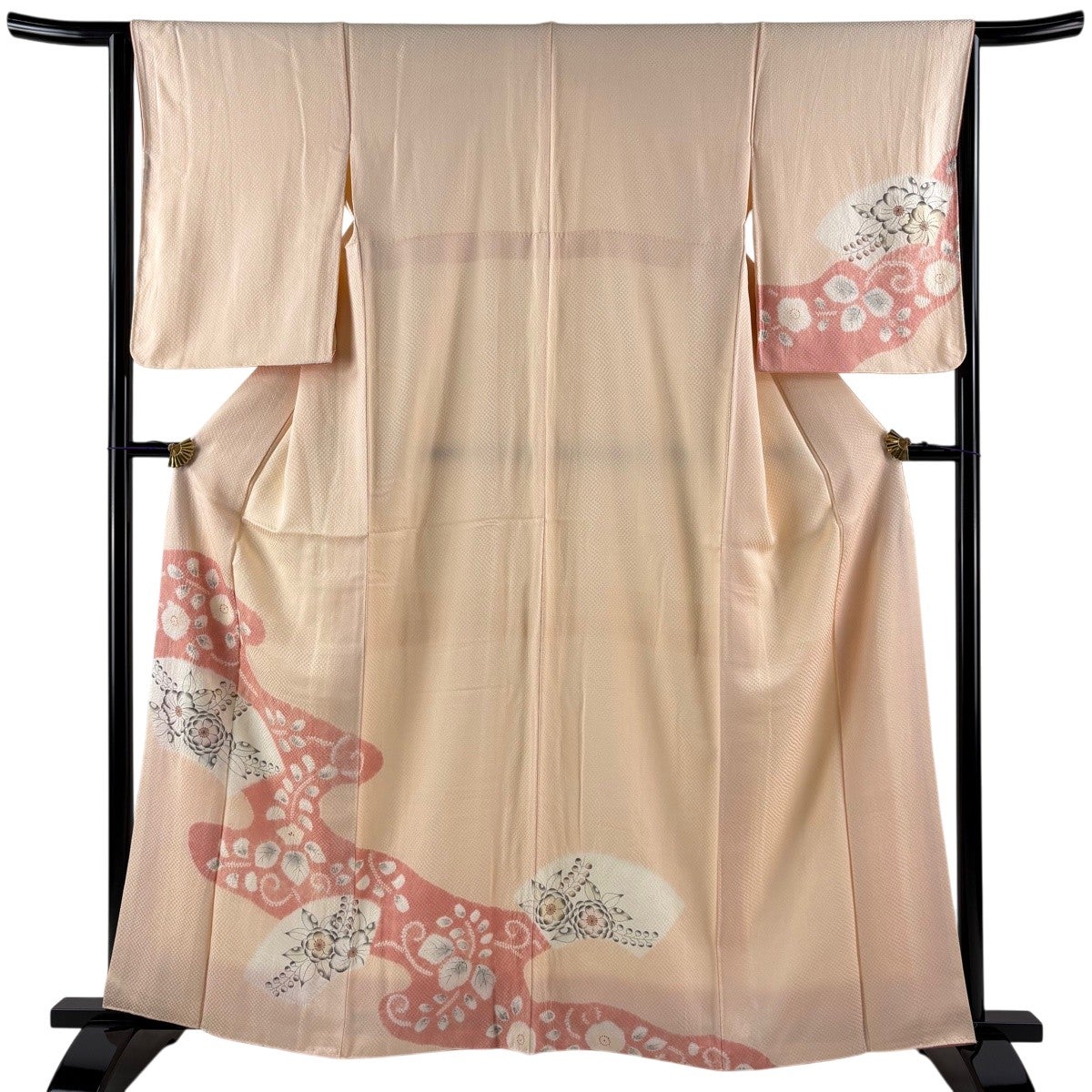 美品】 付下げ 身丈161cm 裄丈64.5cm M 袷 辻が花柄 扇面 絞り 薄