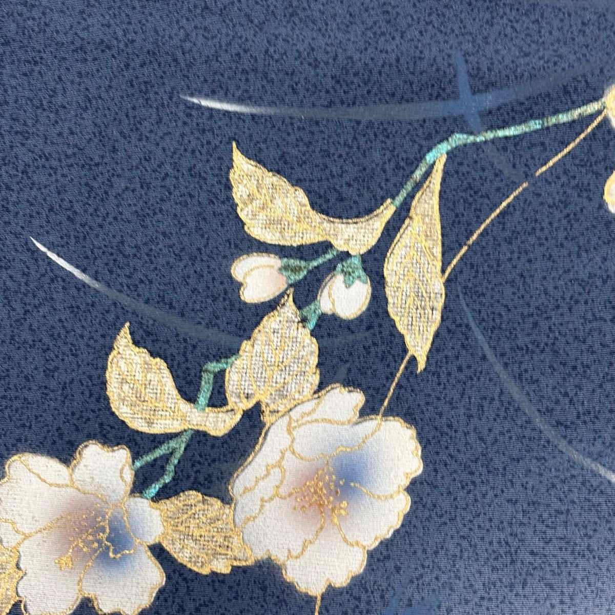 付下げ 身丈154cm 裄丈68cm L 袷 草花 金銀彩 ぼかし 青灰色 正絹 秀品