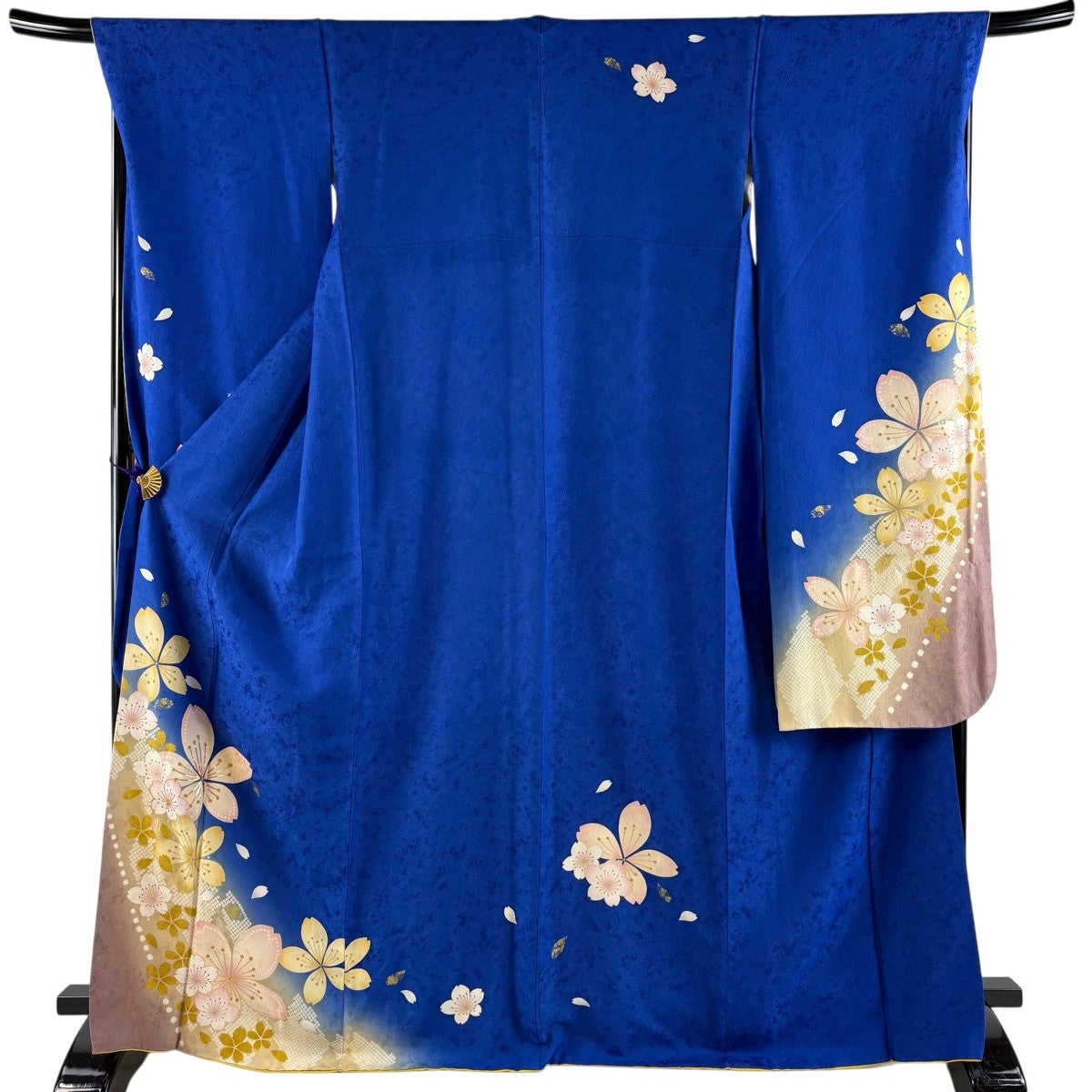 振袖 身丈162.5cm 裄丈67.5cm L 袷 枝垂れ桜 ぼかし 金彩 青緑 正絹 秀
