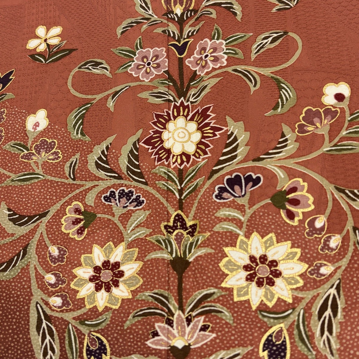 美品】 訪問着 身丈159cm 裄丈64cm M 袷 落款あり 花唐草 草花 金彩