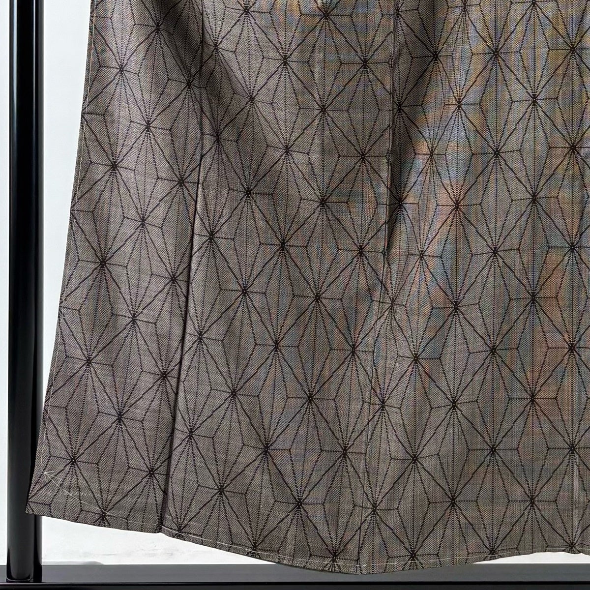 紬 身丈154cm 裄丈63cm S 袷 麻の葉 焦茶色 正絹 秀品｜中古・古着