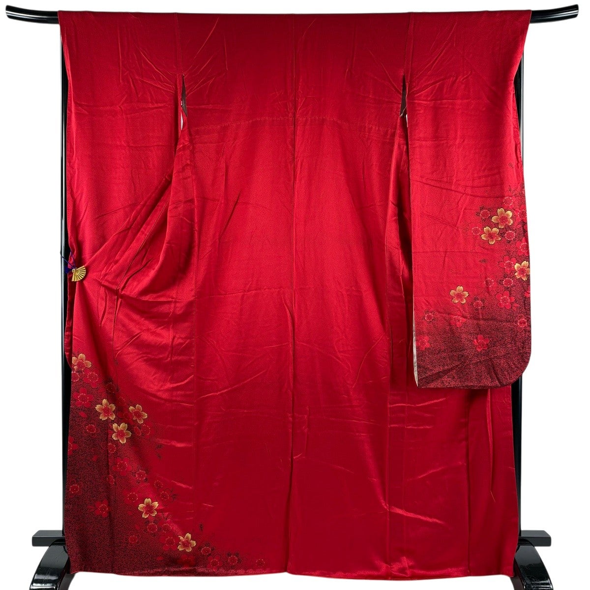 振袖 身丈167cm 裄丈67.5cm L 袷 桜 花びら 金彩 赤 正絹 秀品｜中古