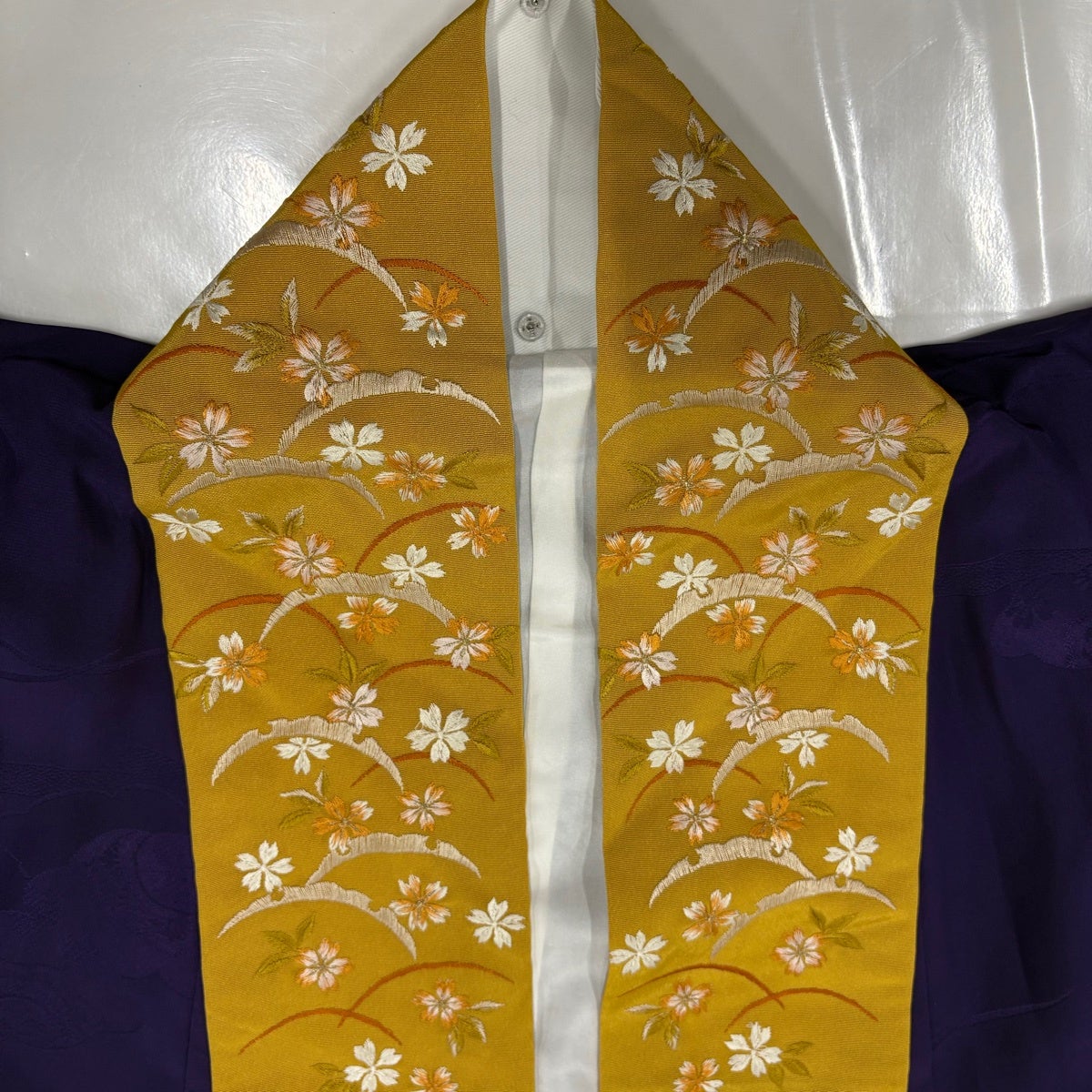 長襦袢 身丈129.5cm 裄丈68.5cm L 振袖用 地紋 紫 正絹 名品｜中古