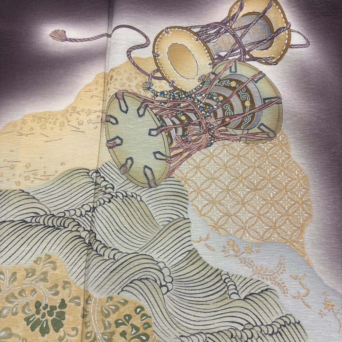 美品】 付下げ 身丈167cm 裄丈71cm L 袷 樽本伊勢蔵 落款あり 鼓 道長
