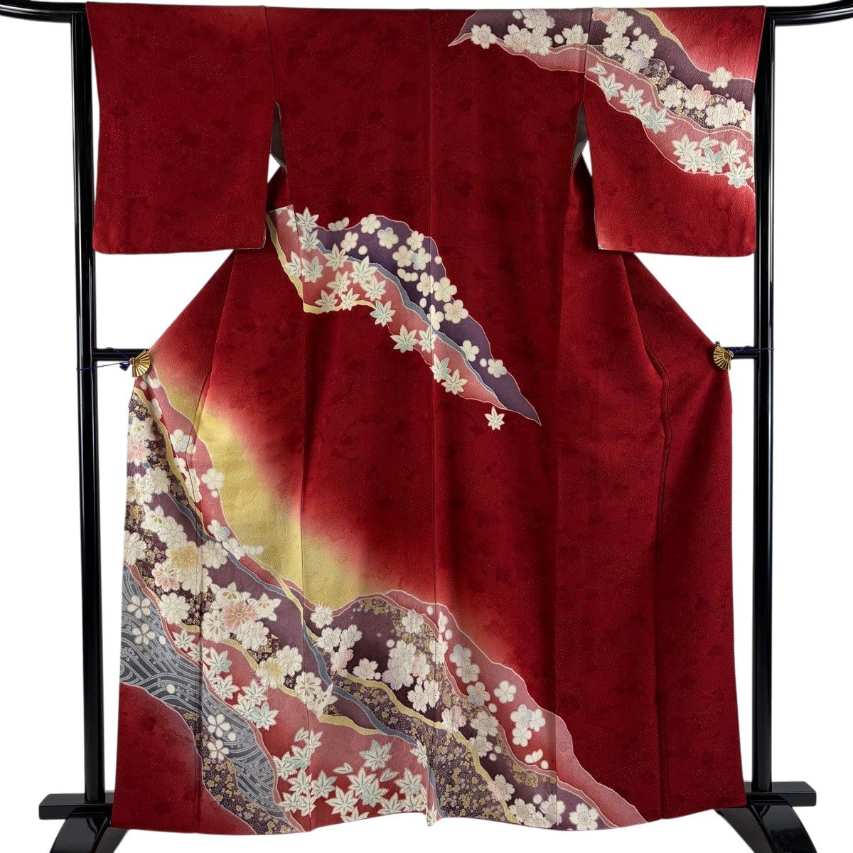 美品】 訪問着 身丈161cm 裄丈65.5cm M 袷 菊 桜楓 金通し 絞り 赤