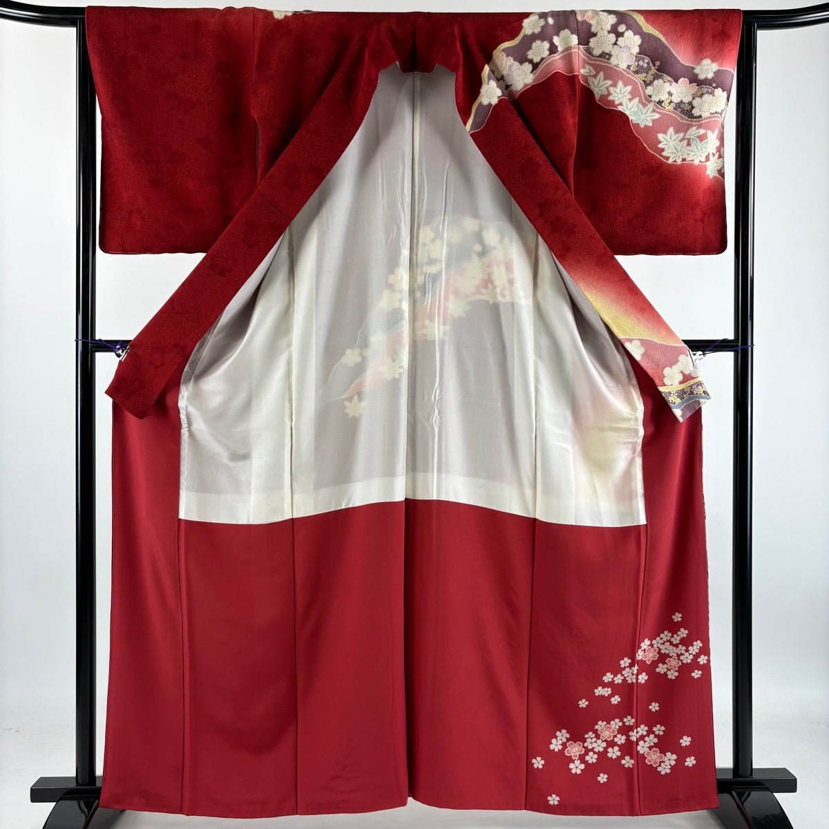 美品】 訪問着 身丈161cm 裄丈65.5cm M 袷 菊 桜楓 金通し 絞り 赤