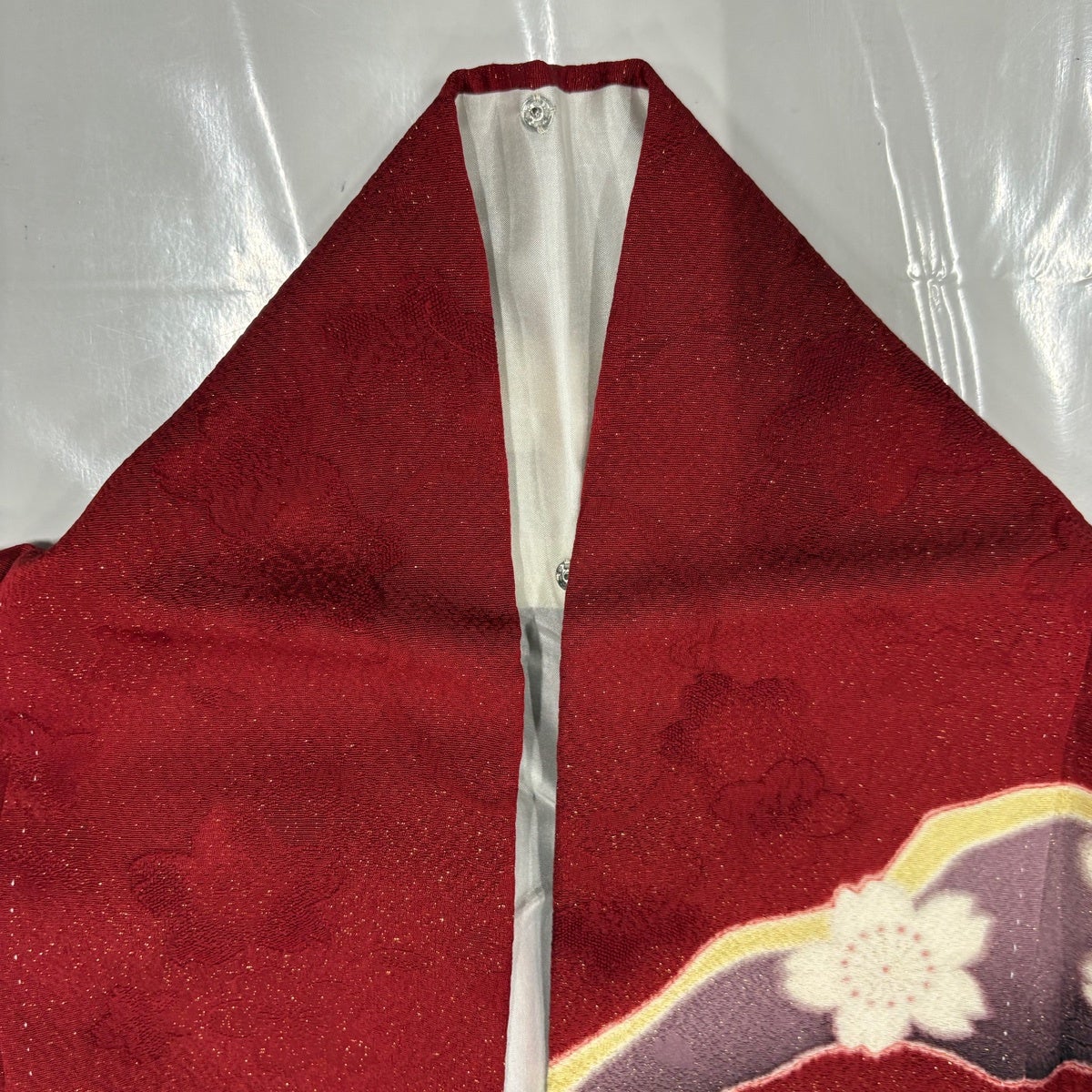 美品】 訪問着 身丈161cm 裄丈65.5cm M 袷 菊 桜楓 金通し 絞り 赤