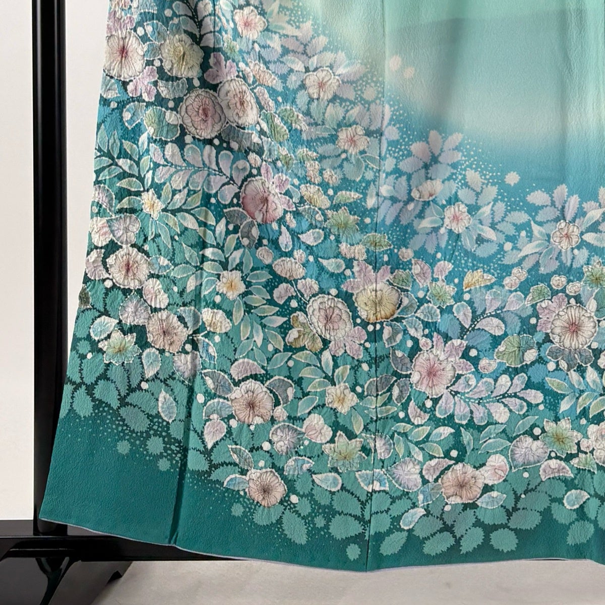 訪問着 身丈160cm 裄丈67.5cm L 袷 落款あり 辻が花 ぼかし 青緑 正絹