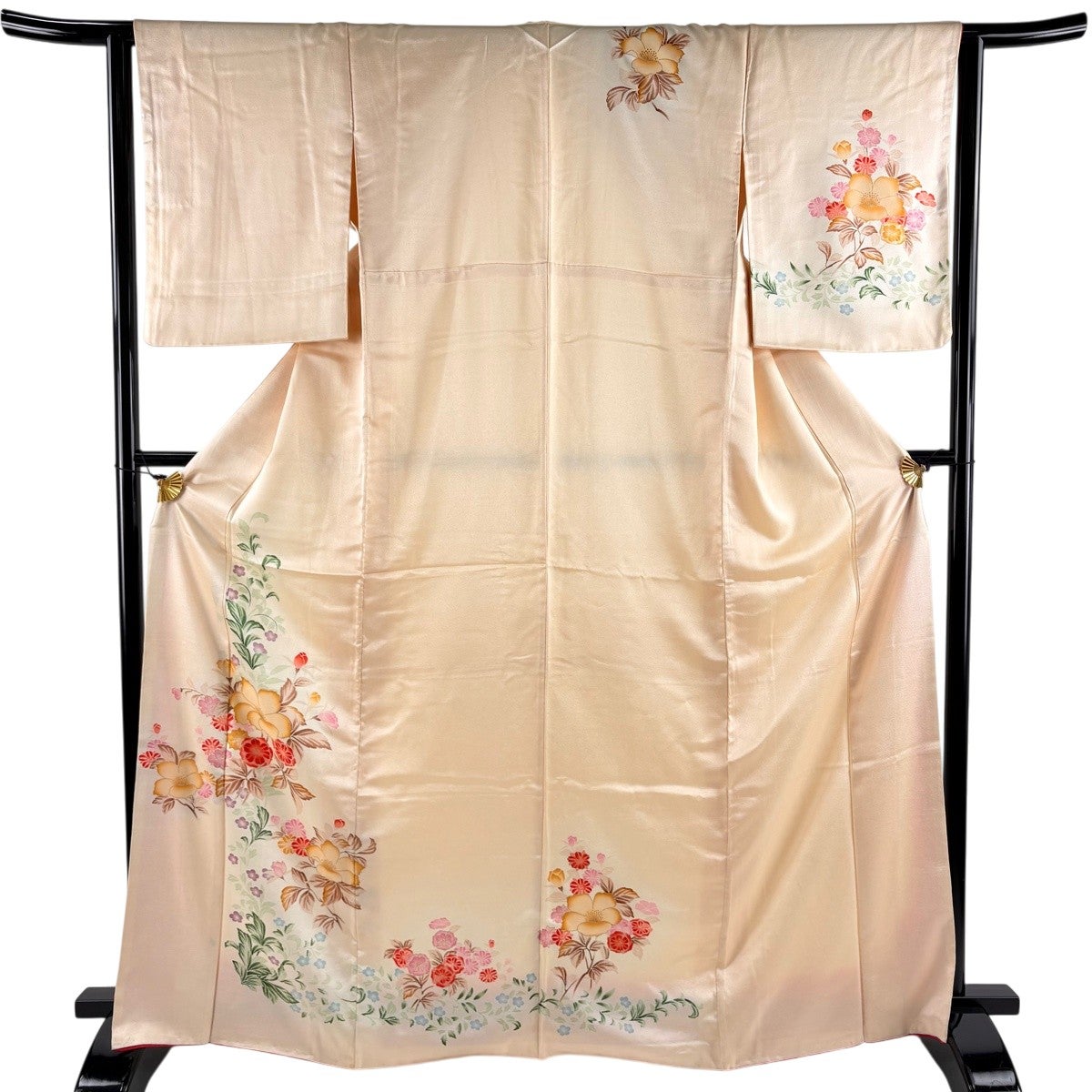 付下げ 身丈167cm 裄丈64cm M 袷 枝花 草花 金彩 ベージュ 正絹 秀品