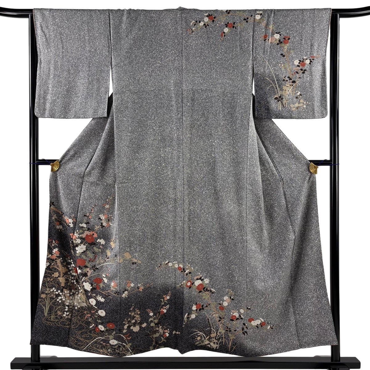 訪問着 身丈154cm 裄丈64.5cm M 袷 枝花 灰紫 正絹 秀品｜中古・古着