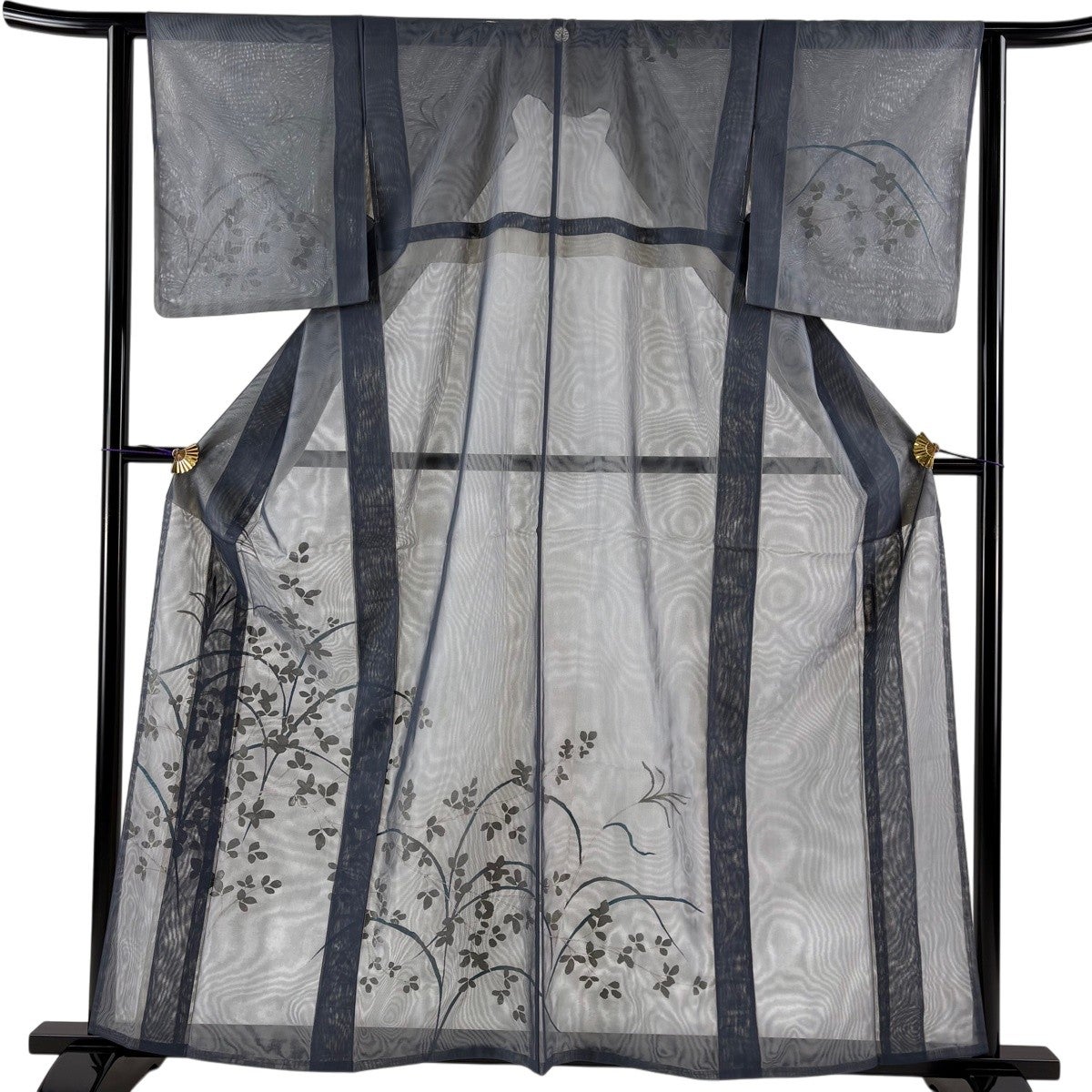美品】 訪問着 身丈160.5cm 裄丈62.5cm S 紗袷 萩 金銀彩 青灰色 正絹
