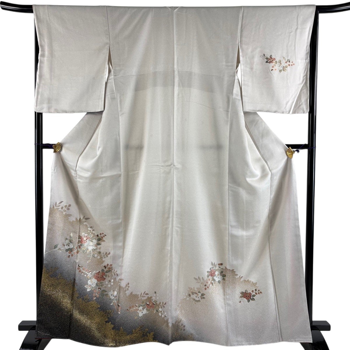 美品】 訪問着 身丈165cm 裄丈65.5cm M 袷 椿 シルエット 金銀彩 螺鈿