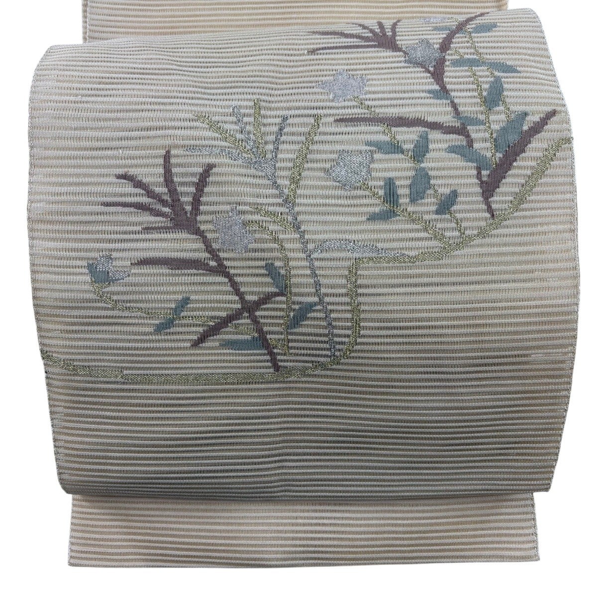 名古屋帯 秀品 夏帯 絽 松葉仕立て 八寸名古屋帯 草花 金銀糸 ベージュ