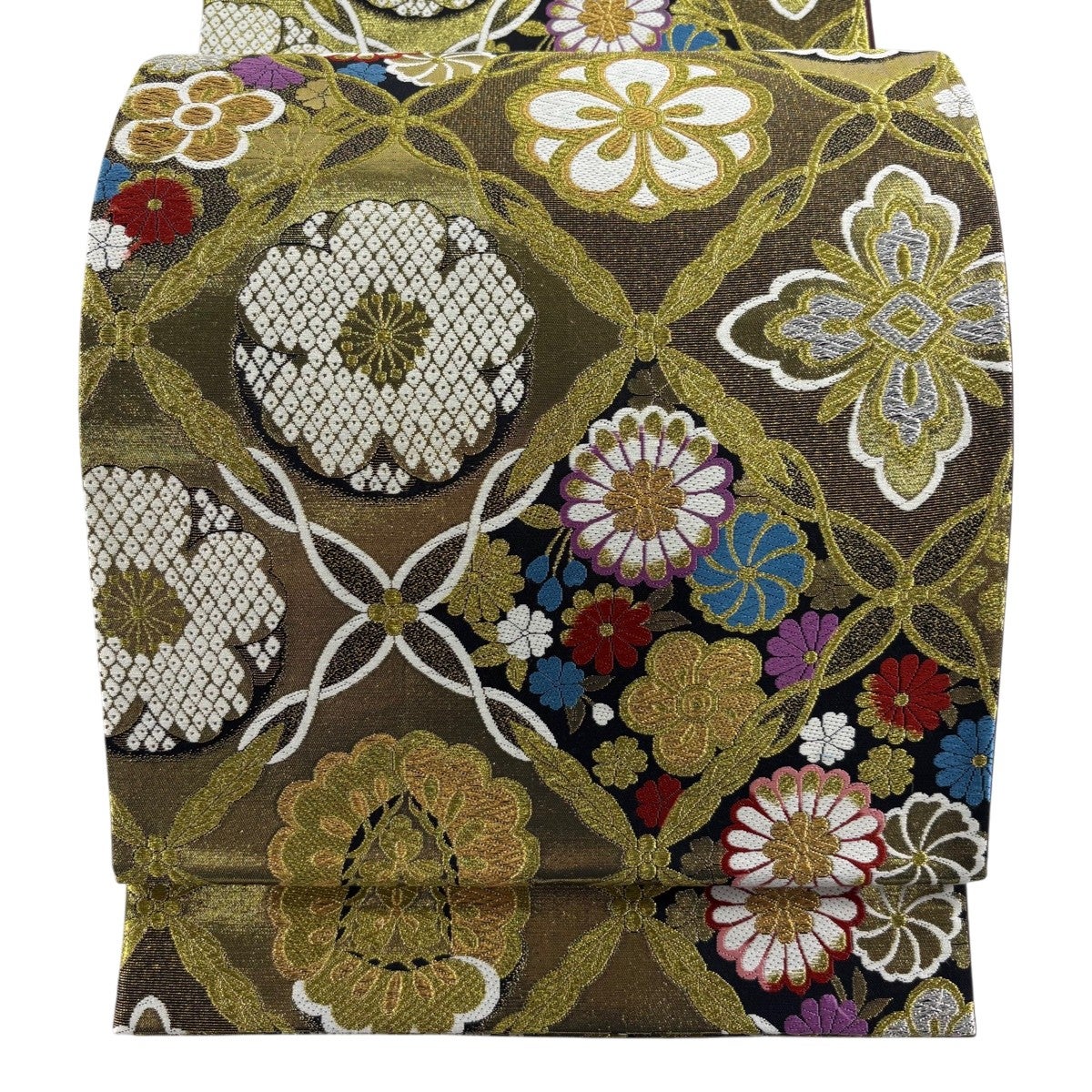 最終価格】 77%OFF 【美品】 袋帯 秀品 華文 草花 金銀糸 唐織 金色 六
