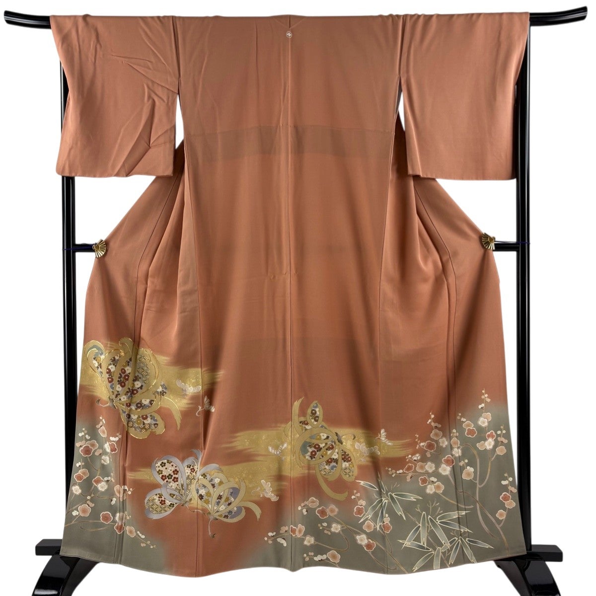 色留袖 身丈167cm 裄丈67cm M 袷 松竹梅 扇 金彩 ピンク 正絹 秀品 一