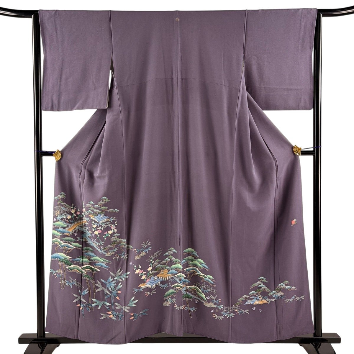 【美品】 色留袖 身丈169cm 裄丈67cm 正絹 秀品 【中古】 色留袖 身丈159cm 裄丈65cm M 袷 屏風 鶴 金彩 ぼかし 濃紫 正絹 秀品