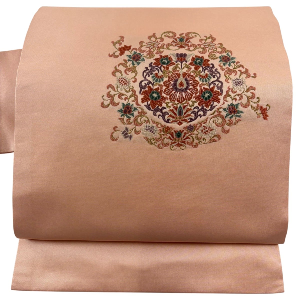美品】 名古屋帯 秀品 花唐草 蝶 銀通し 金糸 ピンク 正絹｜中古・古着