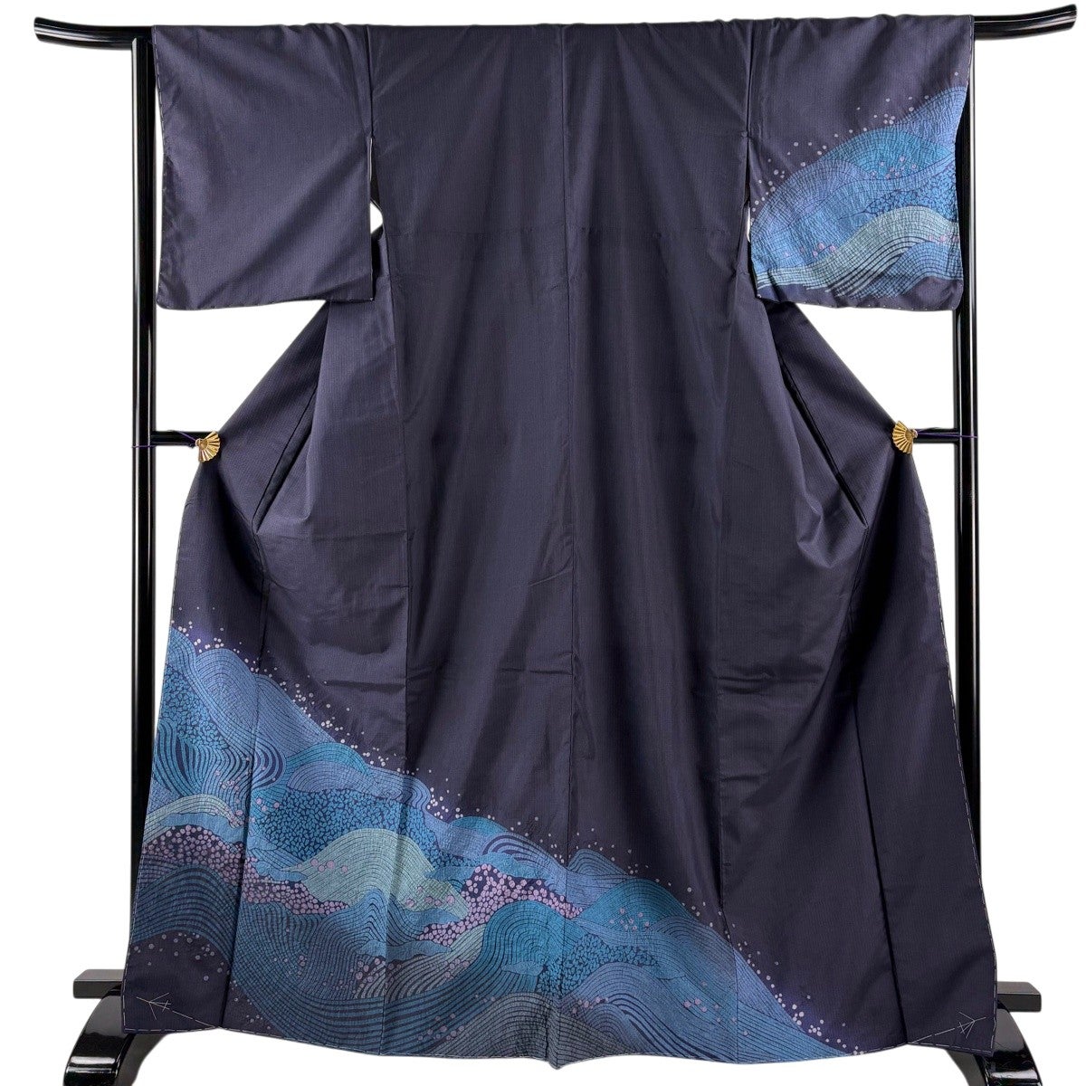 美品】 付下げ 身丈167.5cm 裄丈65.5cm M 袷 紬地 波 桜の花びら 絞り
