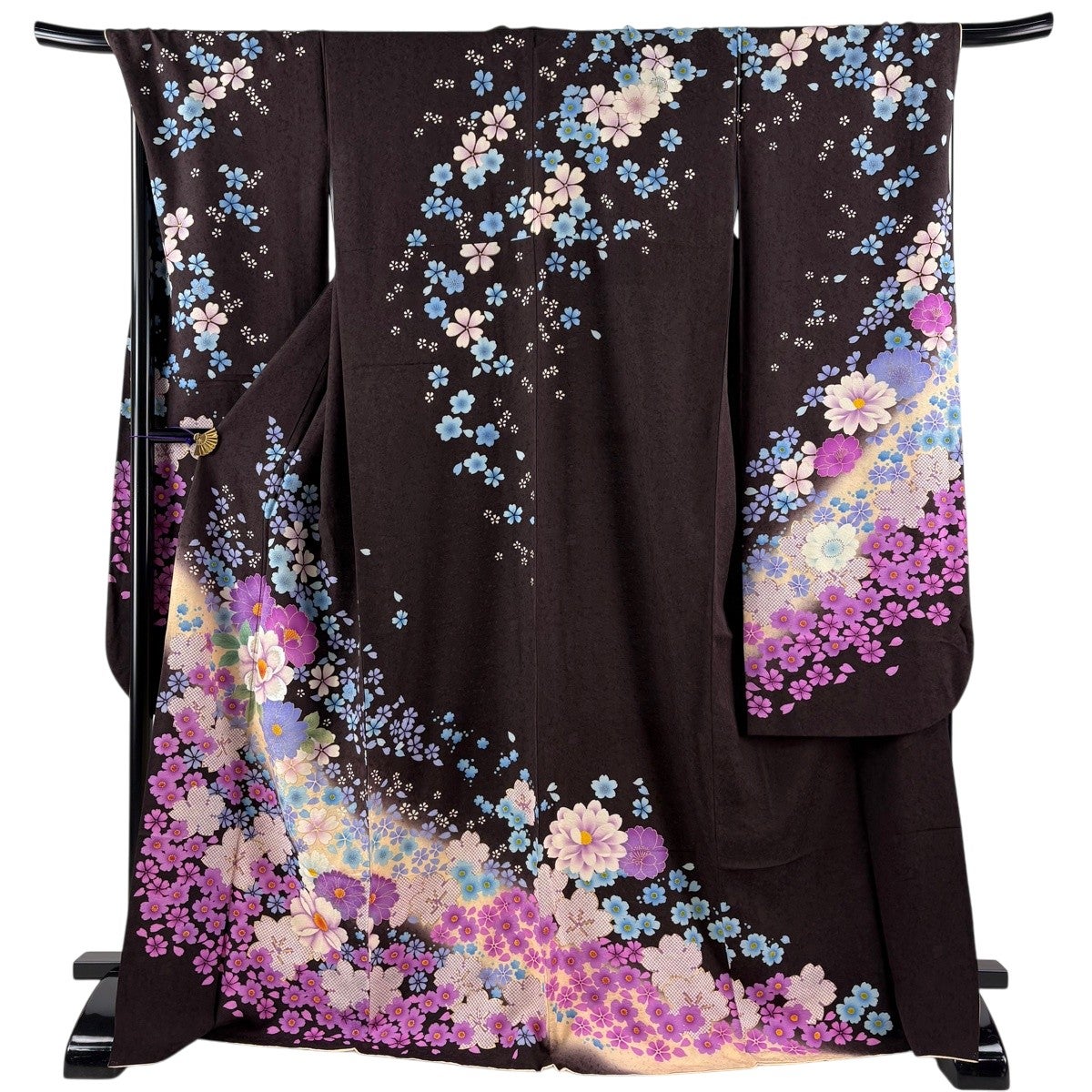 振袖 身丈172cm 裄丈70.5cm L 袷 桜 花 箔 金彩 茶色 正絹 名品｜中古
