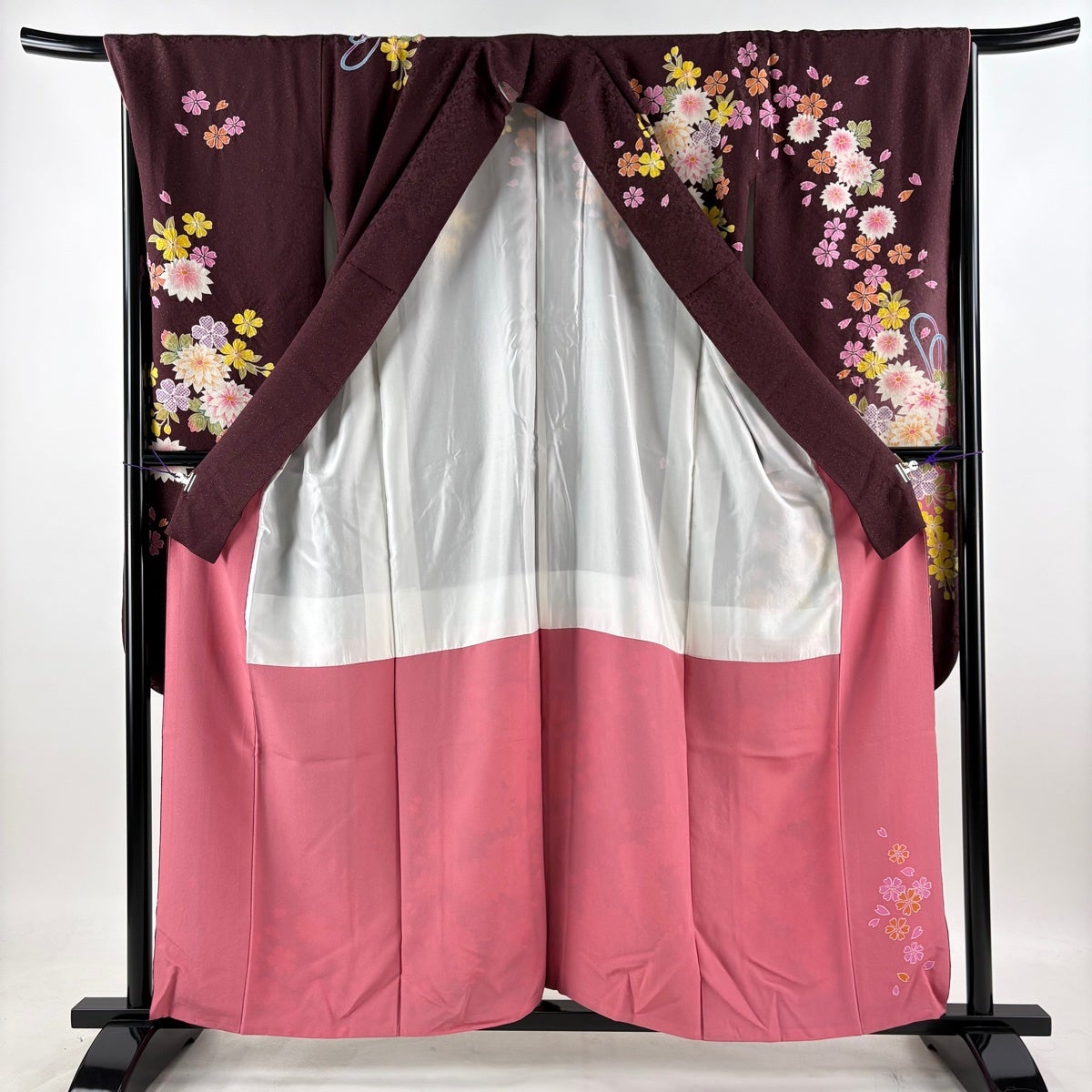 美品】 振袖 身丈158.5cm 裄丈68cm L 袷 徳永憲峯 落款あり 菊 桜 金