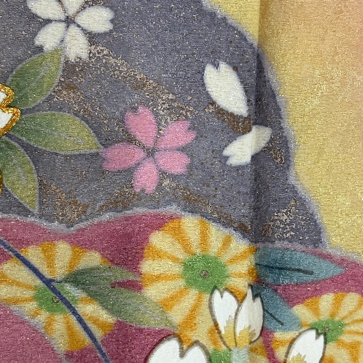 振袖 身丈162cm 裄丈69cm L 袷 桜 雪輪 金通し 金彩 ピンク 正絹 名品