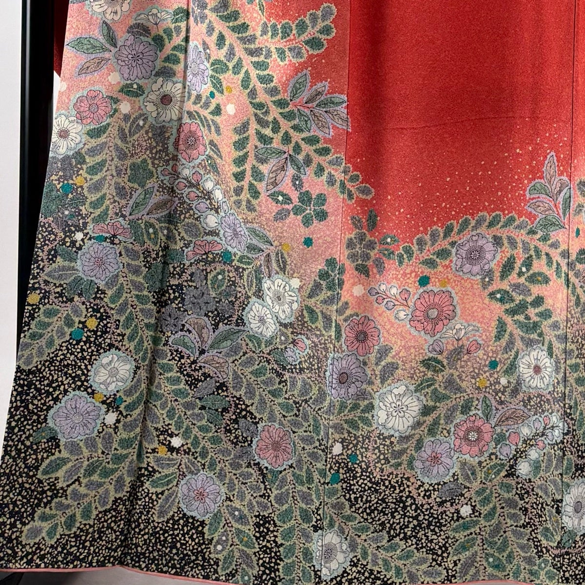 振袖 身丈165cm 裄丈66.5cm M 袷 落款あり 辻が花柄 ぼかし 茜色 正絹